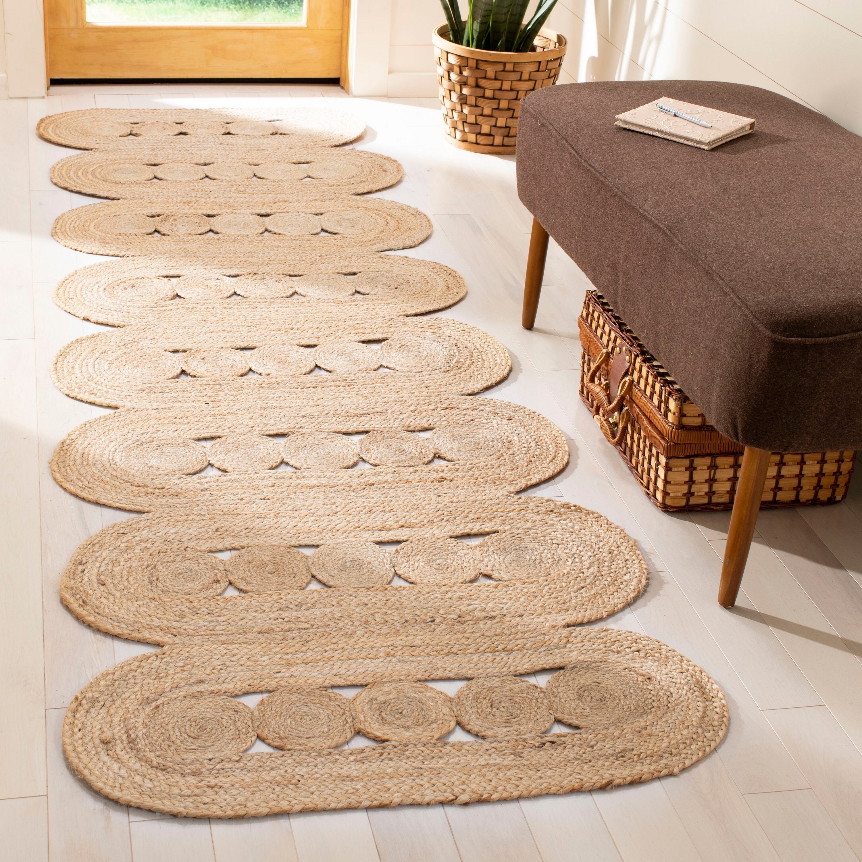 Safavieh NF365B-28 Natural Fiber Sannino 3 x 8 (ft) Jute Natural Rectangular Indoor Abstract Coastal Runner rug