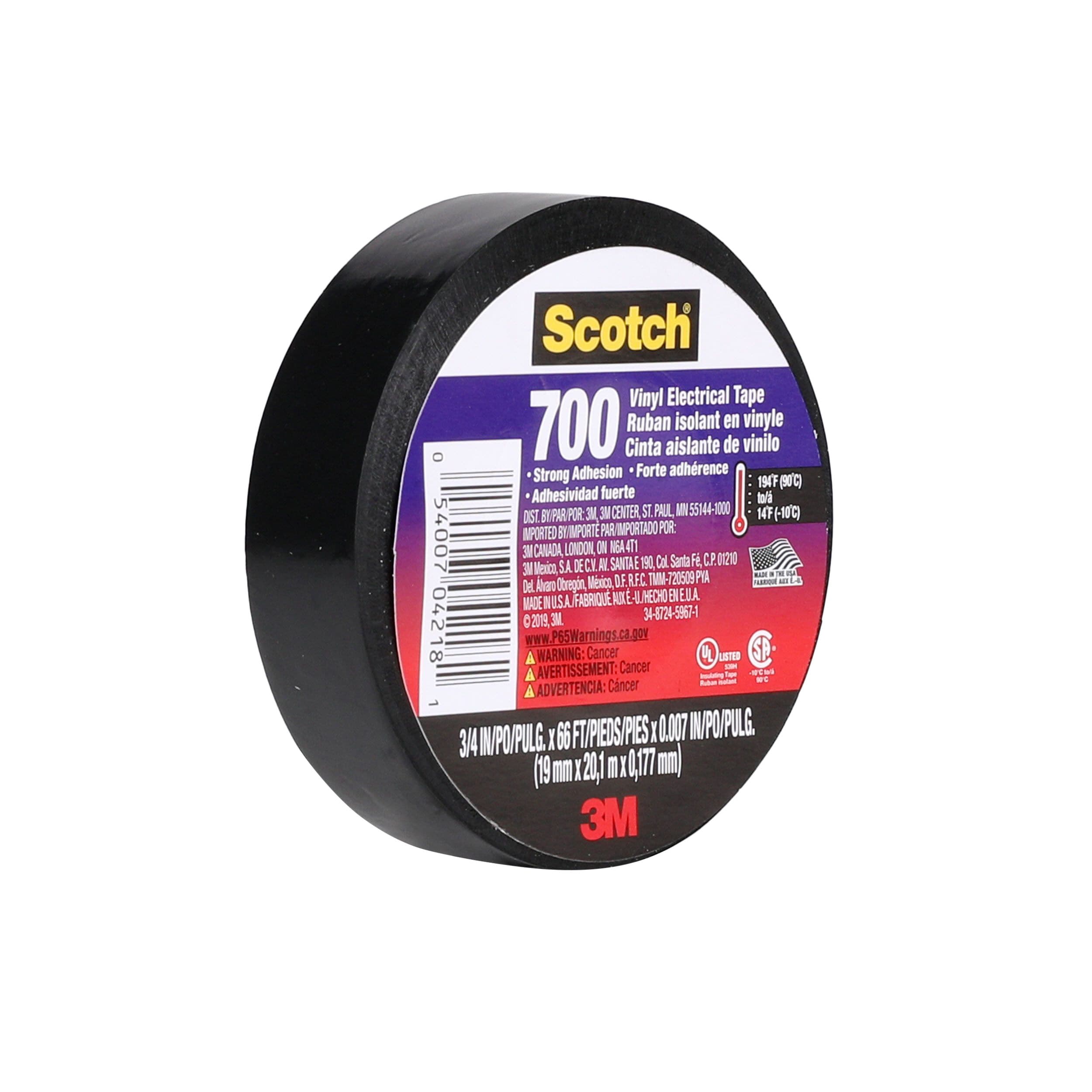 3M Scotch 700 Vinyl Electrical Tape 3/4-in by 66-ft 7 Mils Black Strong Adhesion 