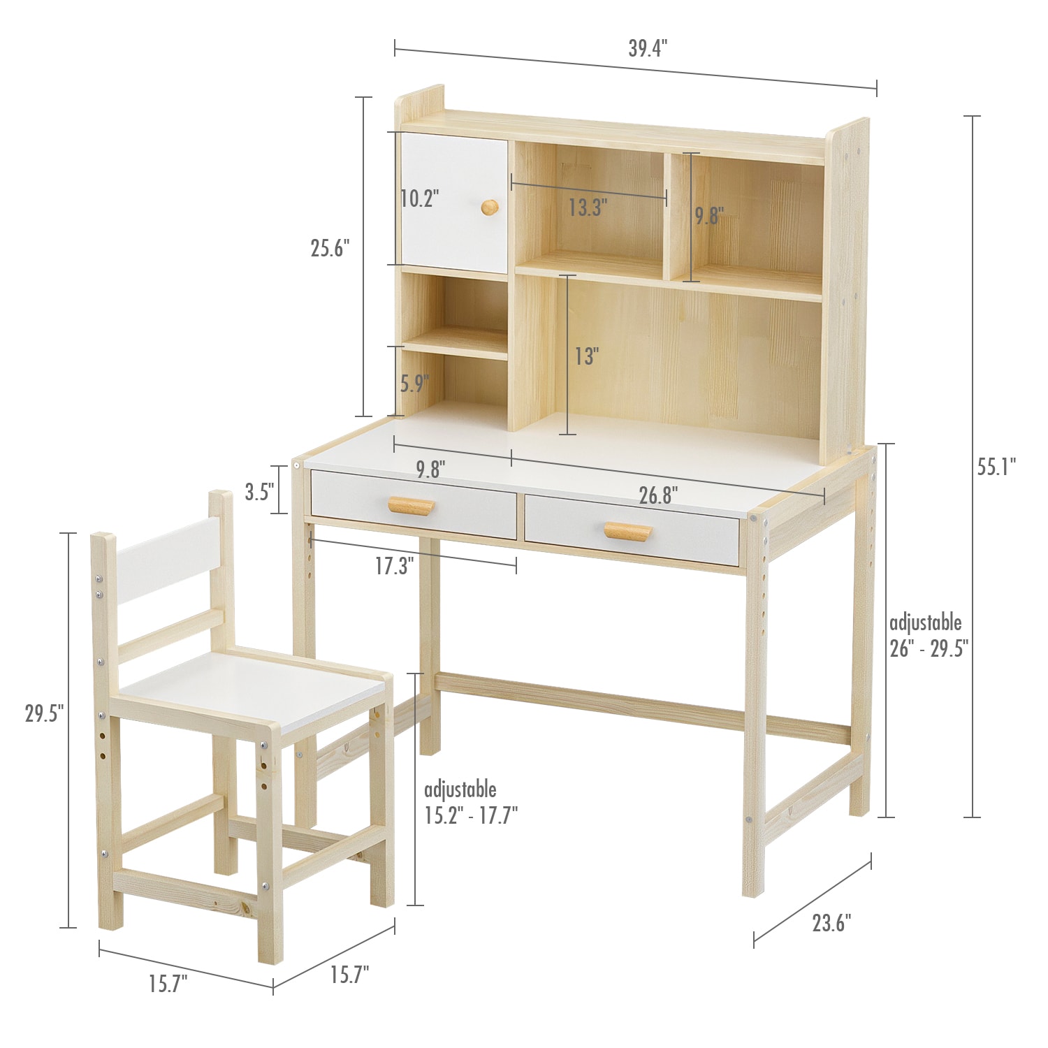 FUFU&GAGA Children's Writing Desk with Chair 39.4-in White Modern ...