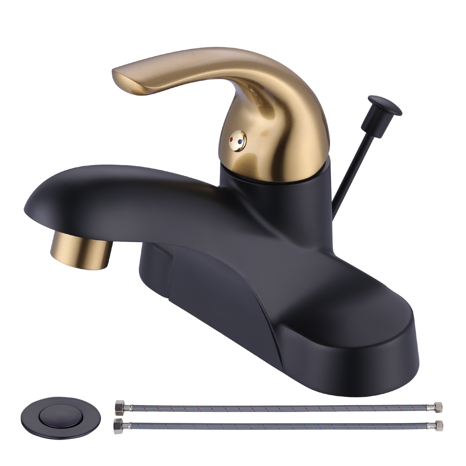WOWOW 2320700GB Black and Gold 4-in centerset 1-handle Low-arc Commercial/Residential Handle Bathroom Sink Faucet with Drain
