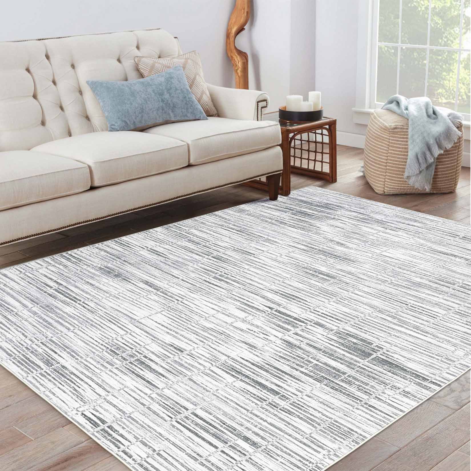 Garvee YXY-LO-PHO-16HJB3Q8 5 x 7 (ft) Loomed Polyester Gray Rectangular Indoor Geometric Mid-Century Modern Machine washable Area rug