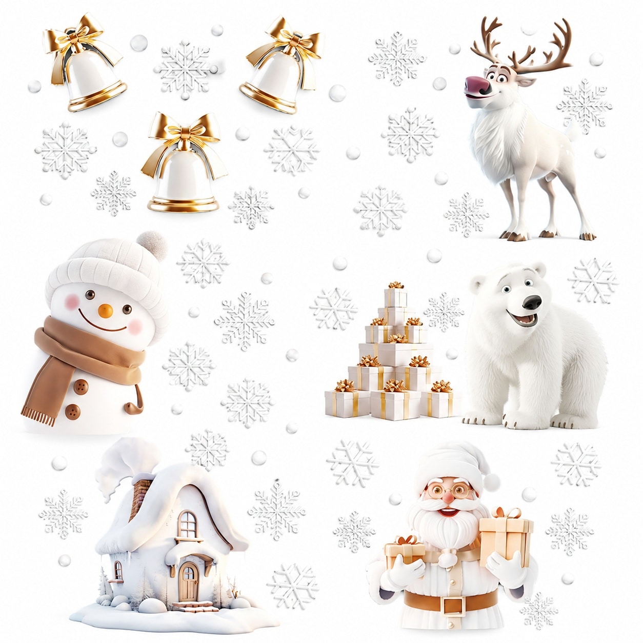 LAIFUCAM  9 Sheet Christmas Window Clings Reusable Snowman Santa Claus Polar Bear and Snowflake Decals for Glass Windows Home Winter Party Decor