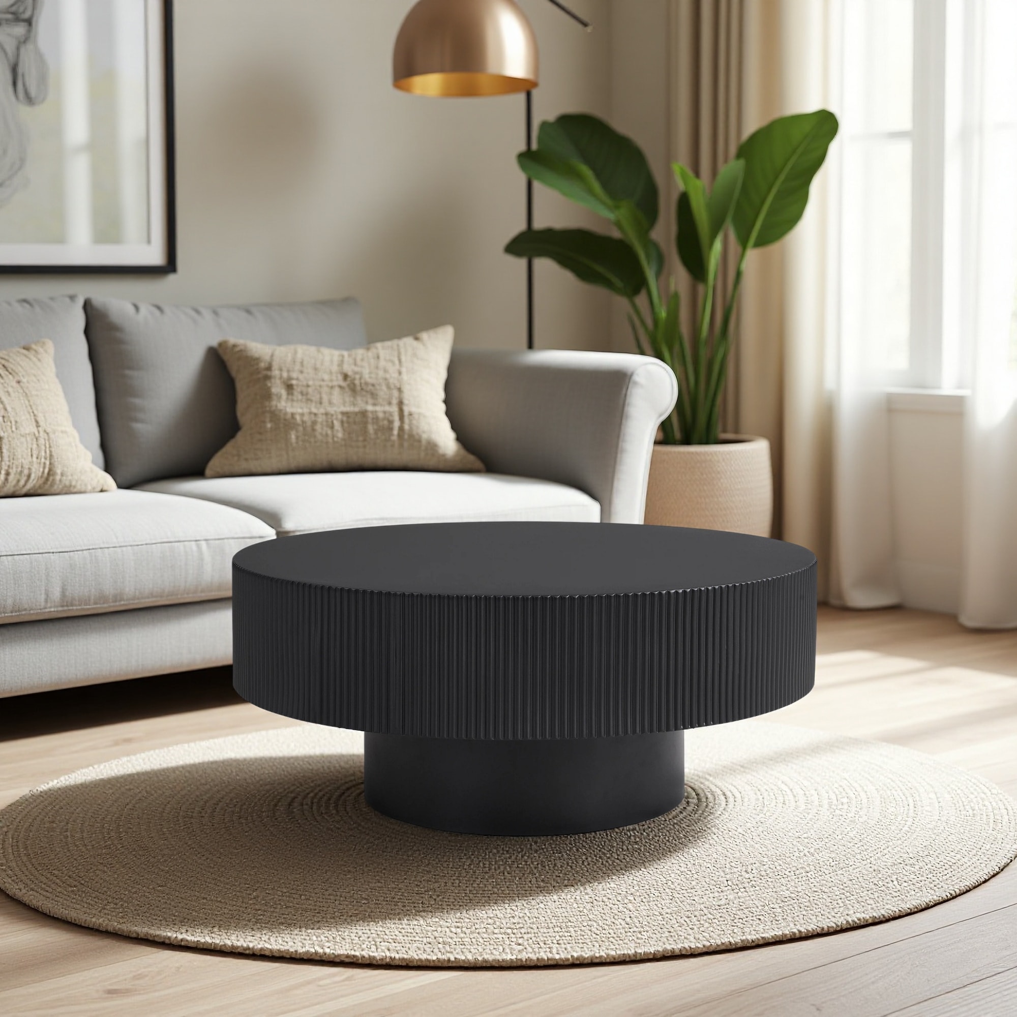 zwyo hosimu - 31.5-in W Round Fluted MDF Coffee Table with Pedestal Base