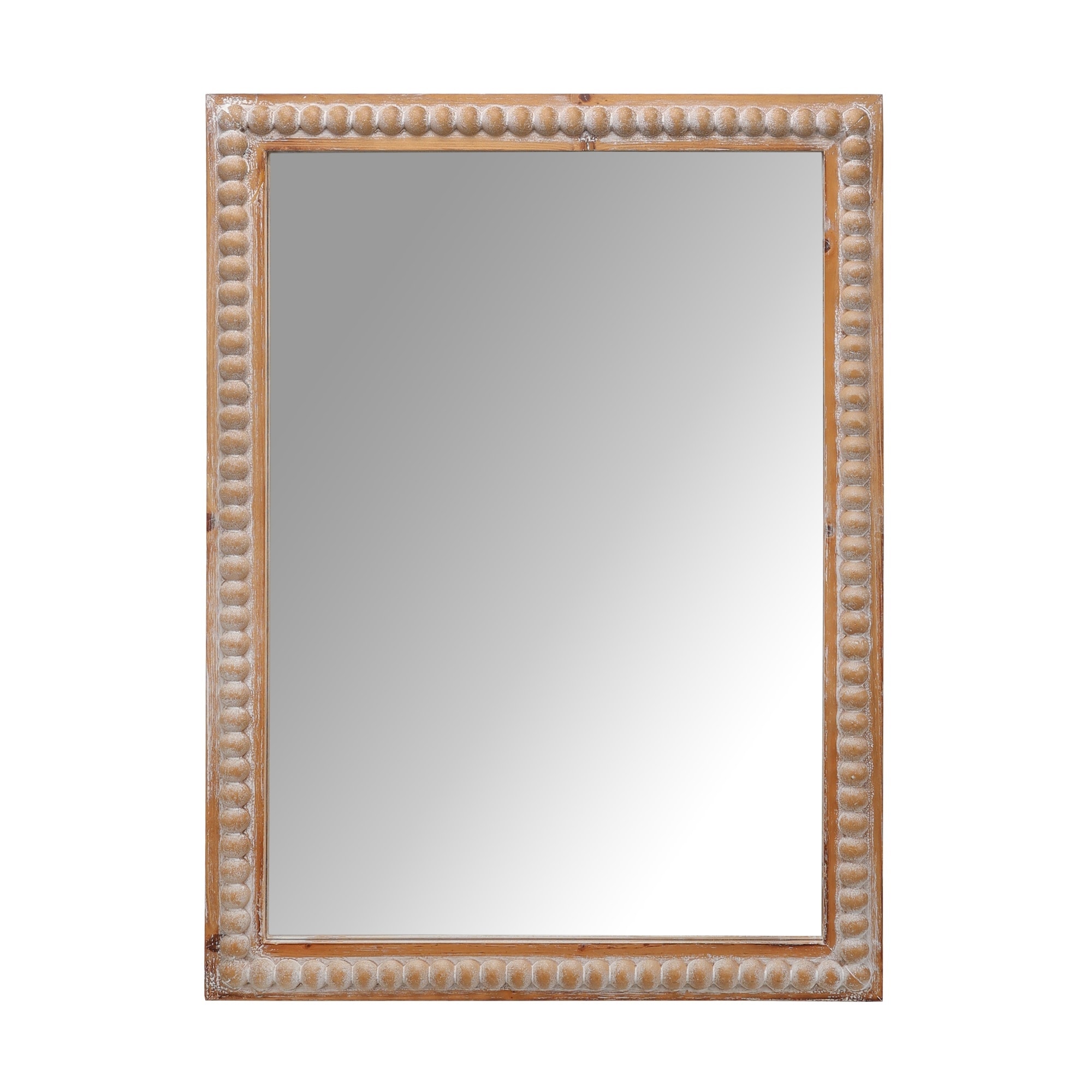 LIVACA 22 inch x 30 inch Antique Natural Wood Framed Wall Mirror for Bathroom with Beading Design