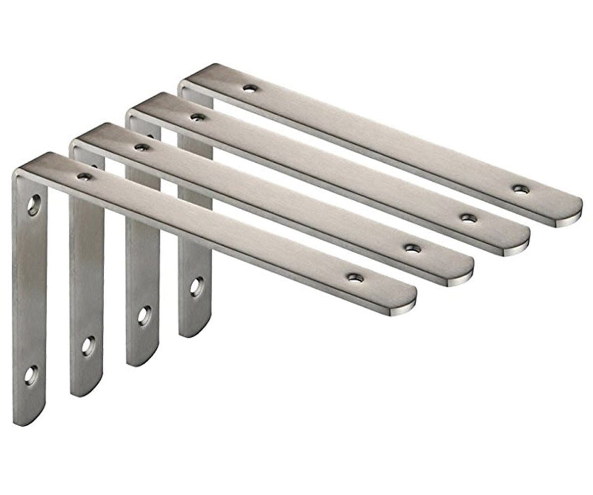 Phyfalip  Stainless Steel L Shaped Corner Brace Joint Angle Shelf Brackets Brushed Nickel Finish 250x150x4mm 4 Pack with Screws and Anchors for