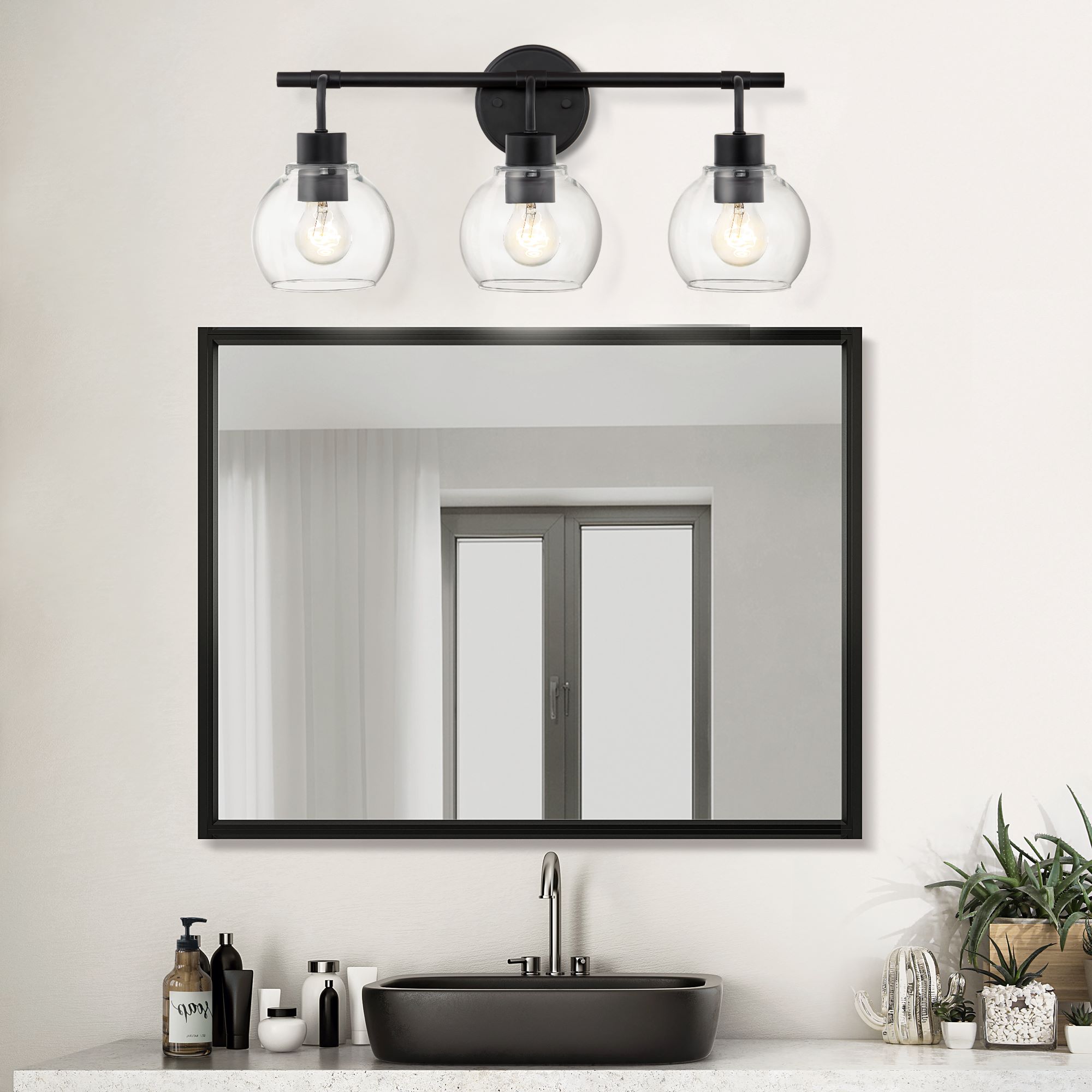 KAWOTI Bubble 22-in 3-Light Matte Black Vintage Vanity Light 21181 at ...