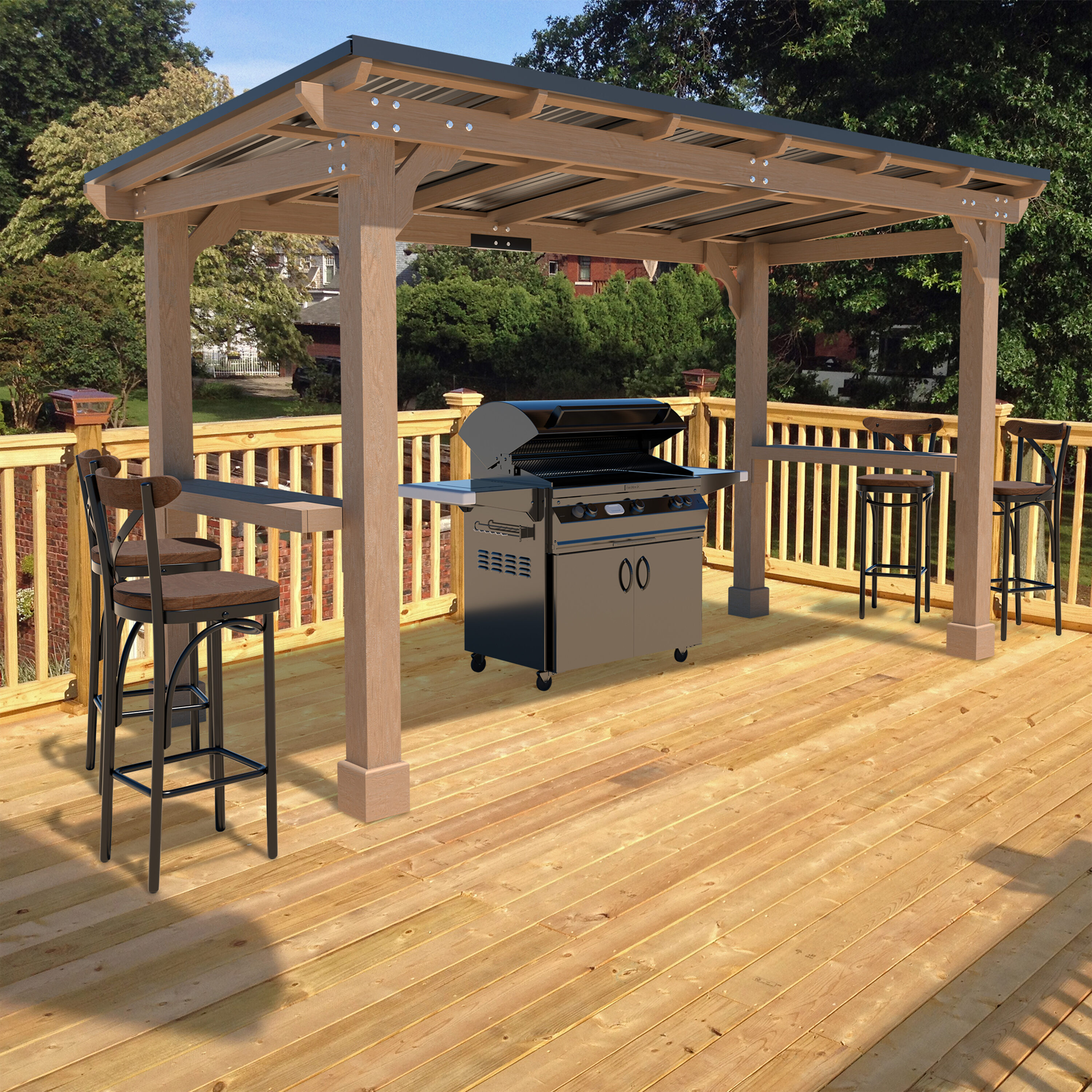 VEIKOUS PG0201-35-L 13-ft x 6-ft Grill Gazebo light mocha brown Grill Gazebo with Hardtop Roof