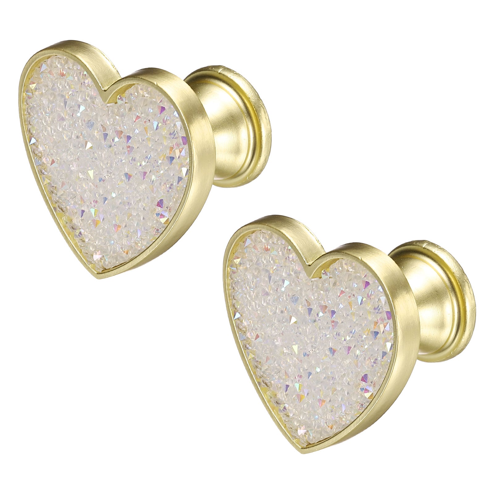Unique Bargains 2pcs Drawer Knobs Zinc Alloy Decorative Heart-Shaped Pull Handles with Screws for Furniture Dresser Wardrobe Cupboard Crystal White #S26062200UX5897