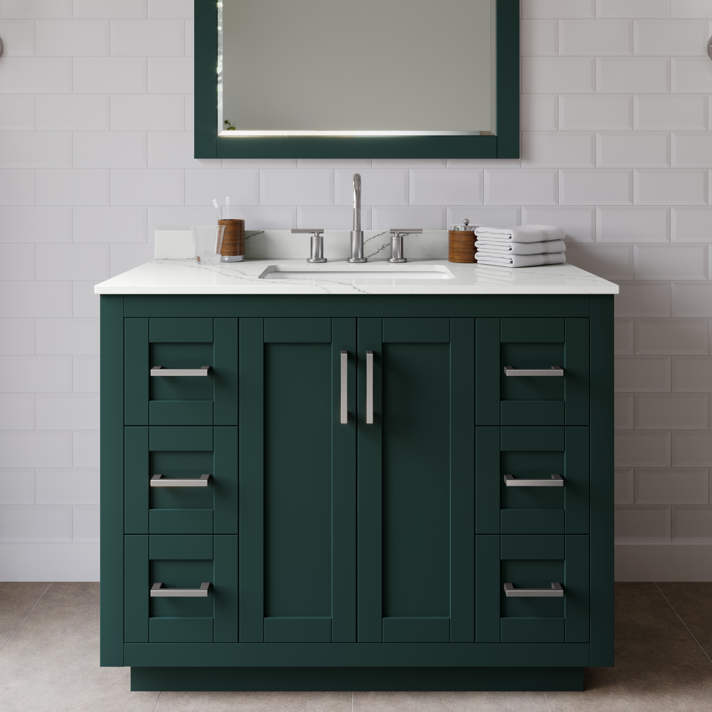 Wyndham Collection WCF292942SGEGTUS3MXX Miranda 42-in Green Undermount Single Sink Bathroom Vanity with Giotto Quartz Top