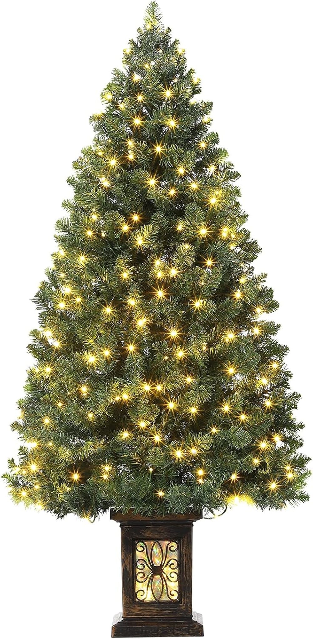 GAOMON - 4.5FT Pre-Lit Artificial Christmas Tree- 300 LED Lights PE PVC Hinged Xmas Tree with Met...