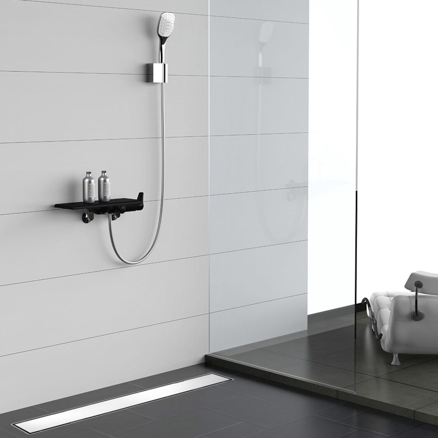 32 inch Linear Shower Drain with 2-in-1 Flat Cover & Tile Insert Cover New  80cm