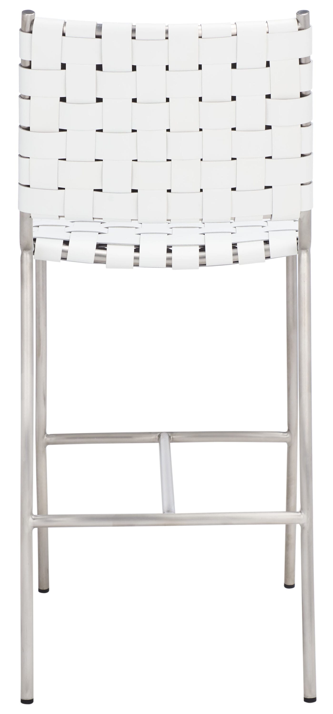 Olenna 41" White Leather and Silver Metal Saddle Counter Stool
