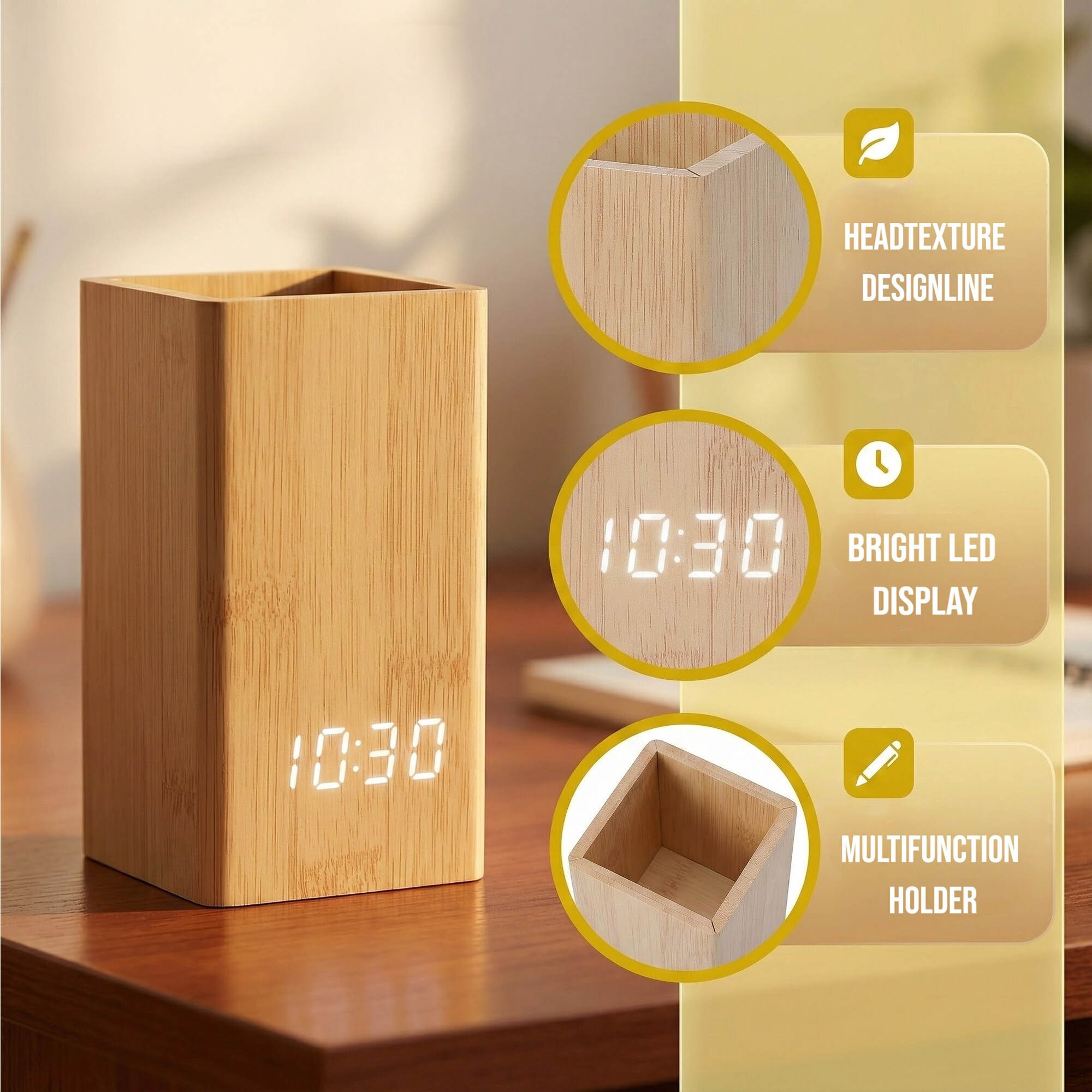 Unique Bargains Multifunctional LED Alarm Clock with Pen Storage 4 ...