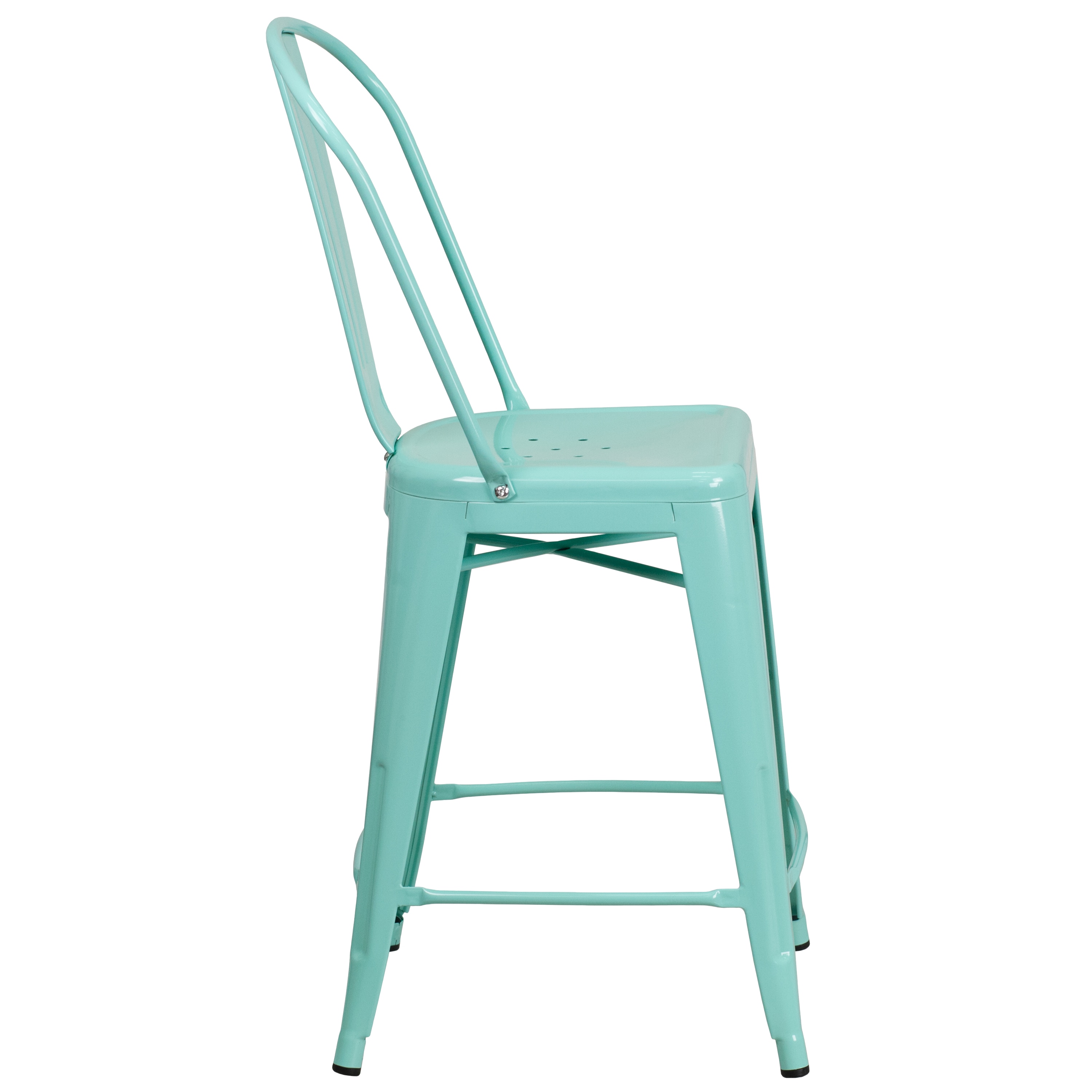 Mint Green Industrial Metal Tolix Bar Stool with Cone Legs