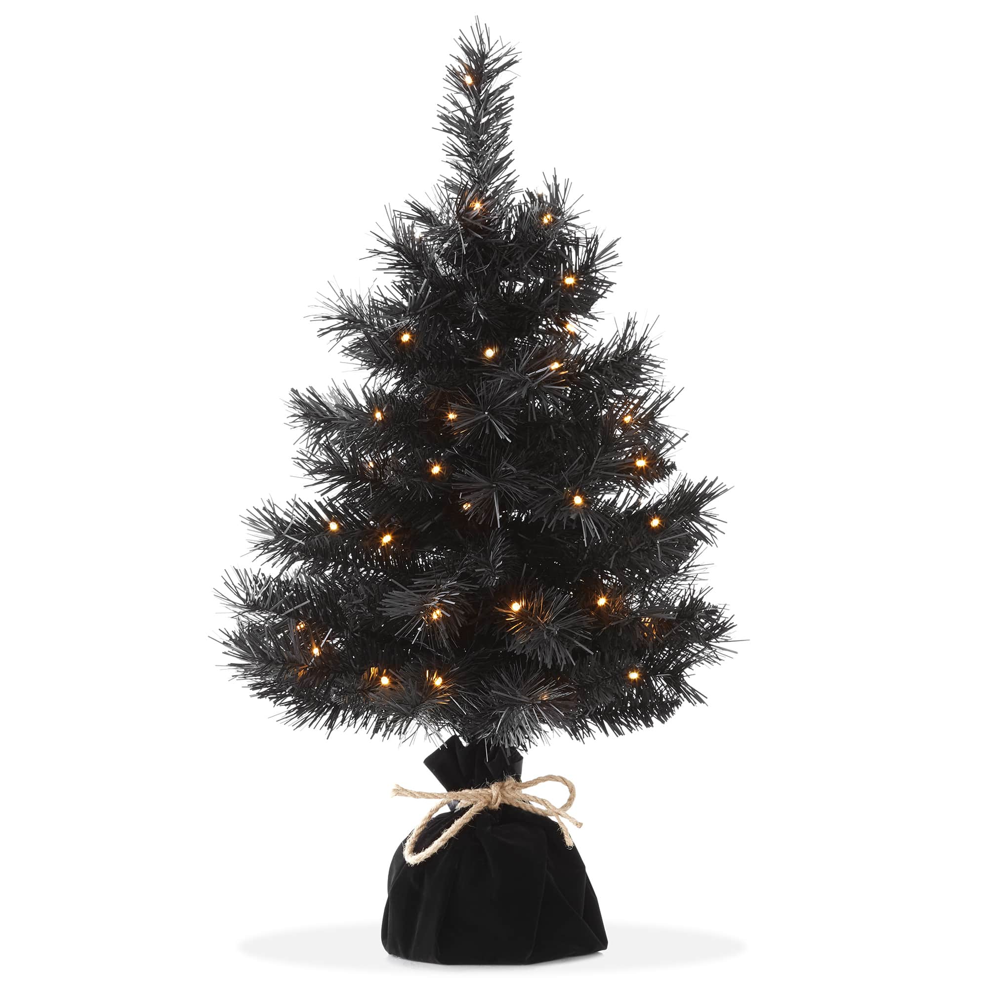 Casafield SZN-TR-625L-BLK 2-ft Pre-Lit Artificial Mini Tabletop Christmas Tree - Black