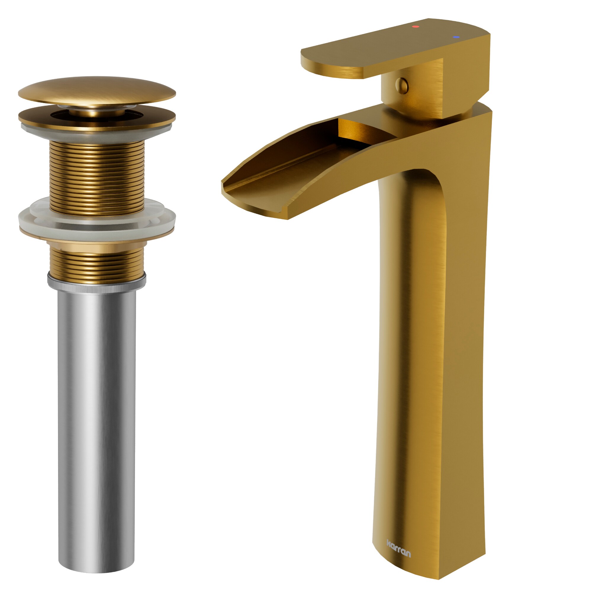 Karran KBF442G Kassel Gold Vessel 1-handle WaterSense Waterfall Residential Handle Bathroom Sink Faucet with Drain