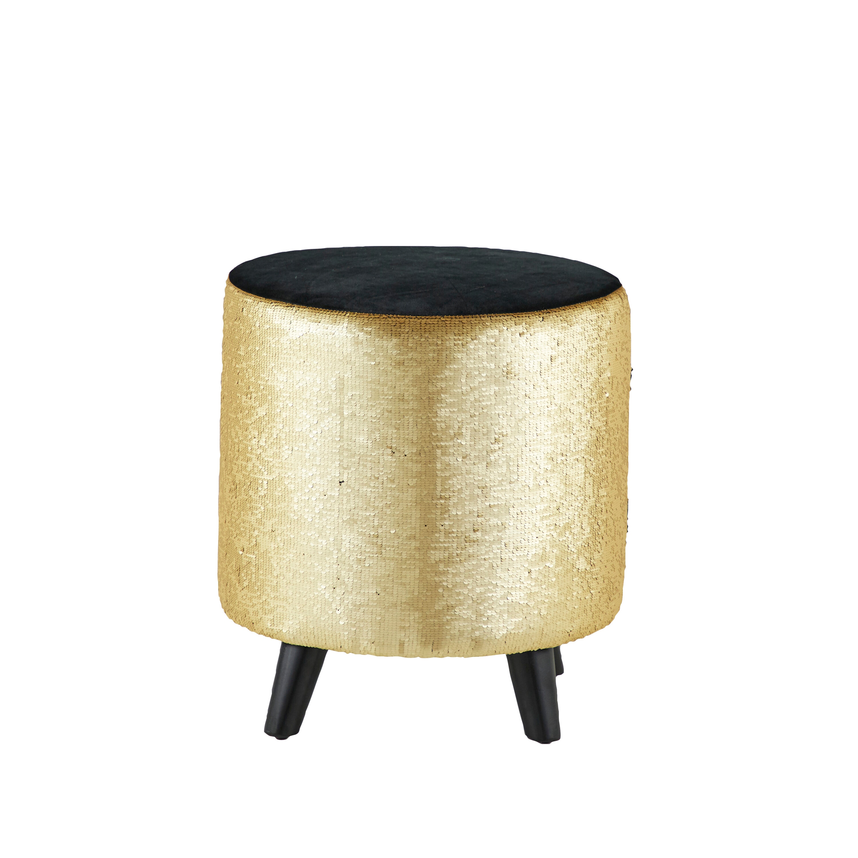 Elegant Gold and Black Sequined 18'' Round Contemporary Stool