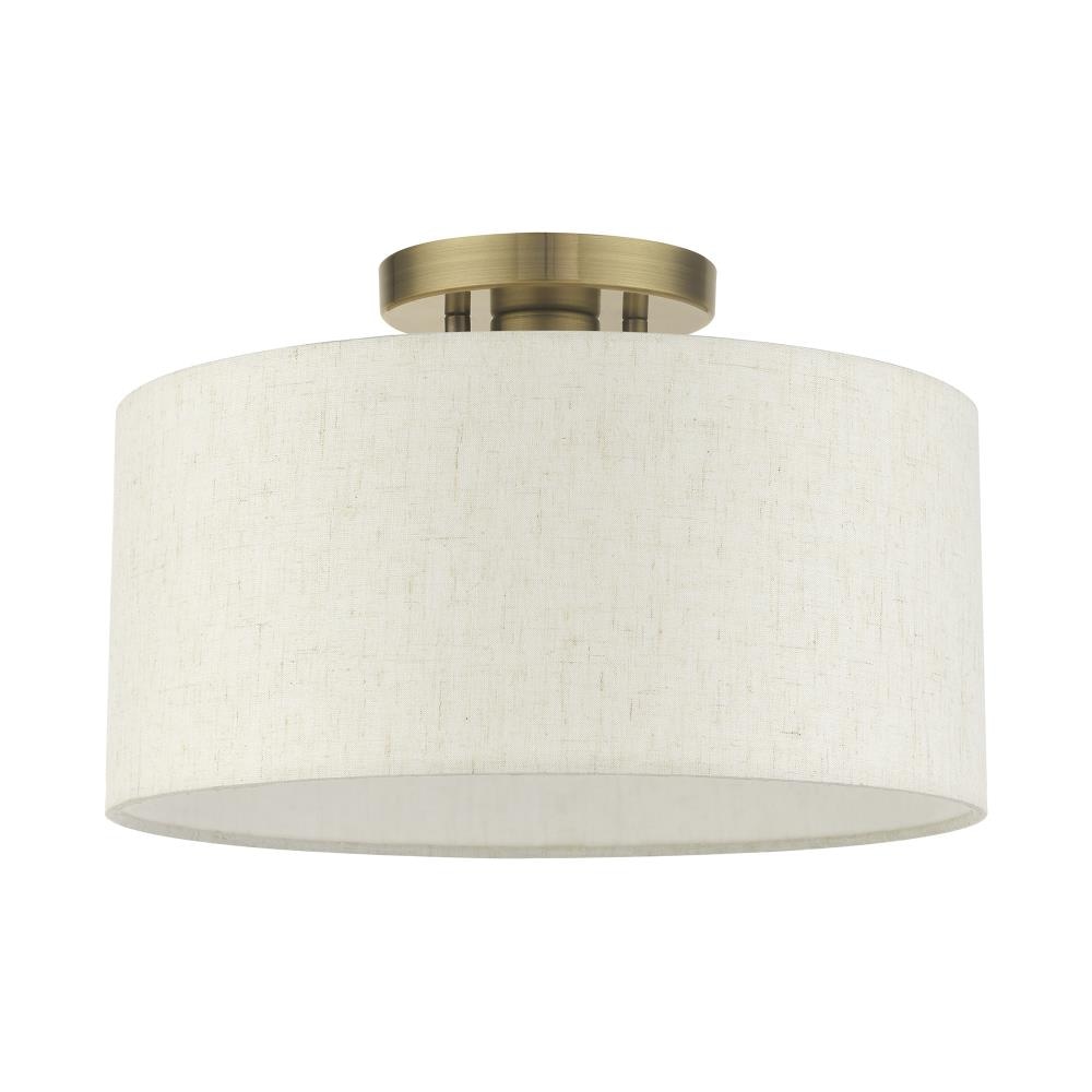 Elegant Antique Brass Drum LED Semi-Flush Mount Light, 13"W