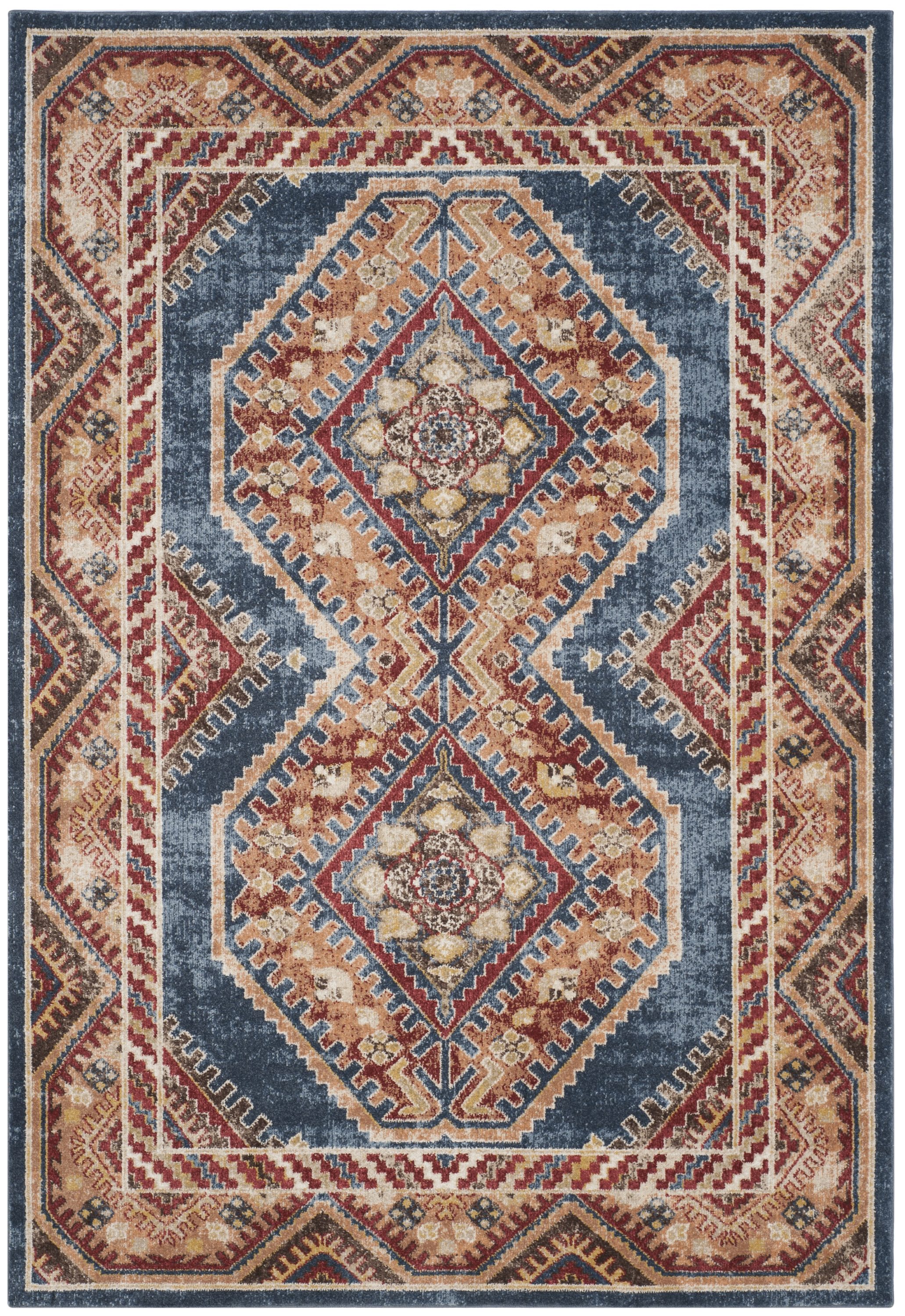 Safavieh BIJ647B-8 Bijar Usak 8 x 10 (ft) Loomed Polypropylene Royal/Rust Rectangular Indoor Floral/Botanical Oriental Area rug