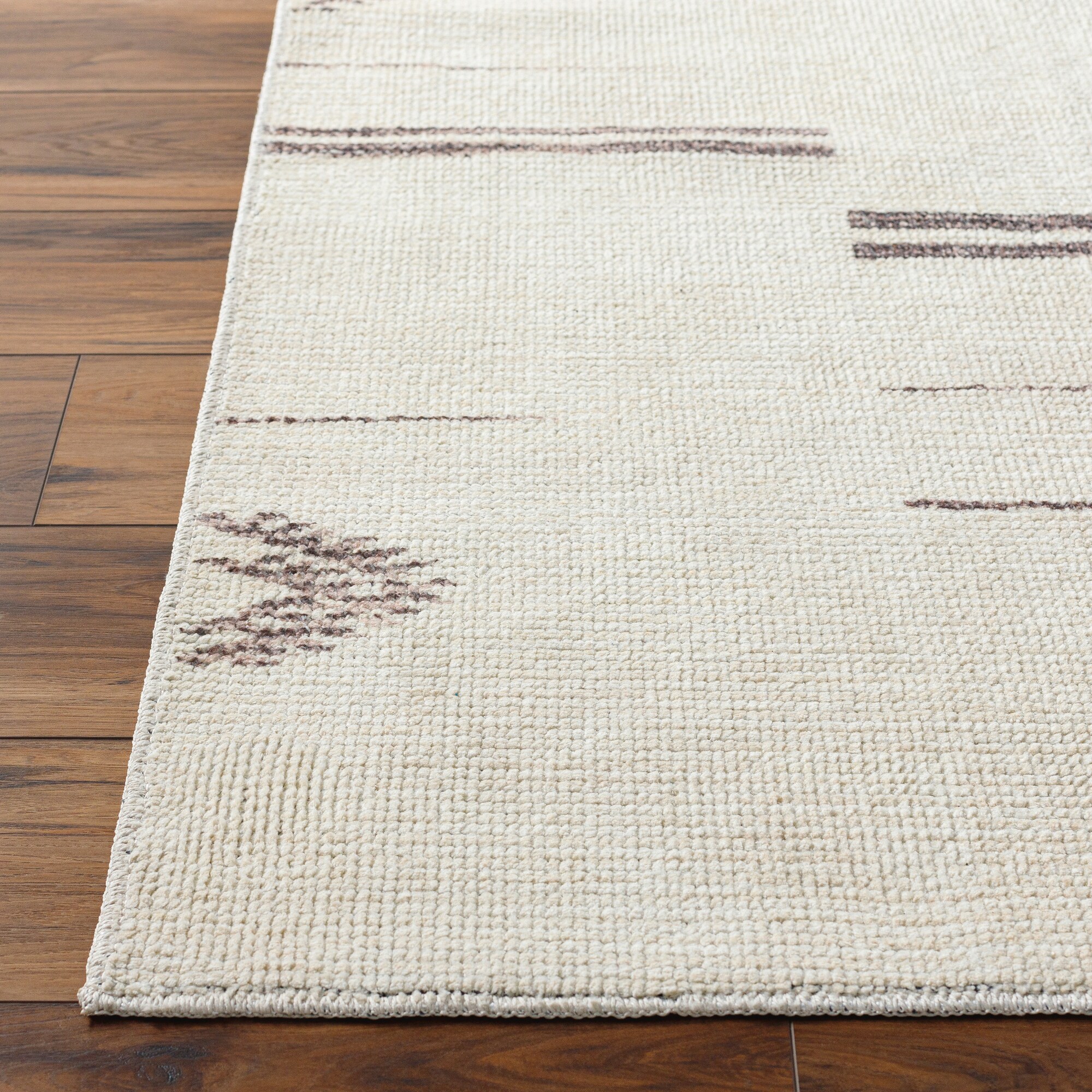 Ivory Geometric Low Pile Rectangular Area Rug