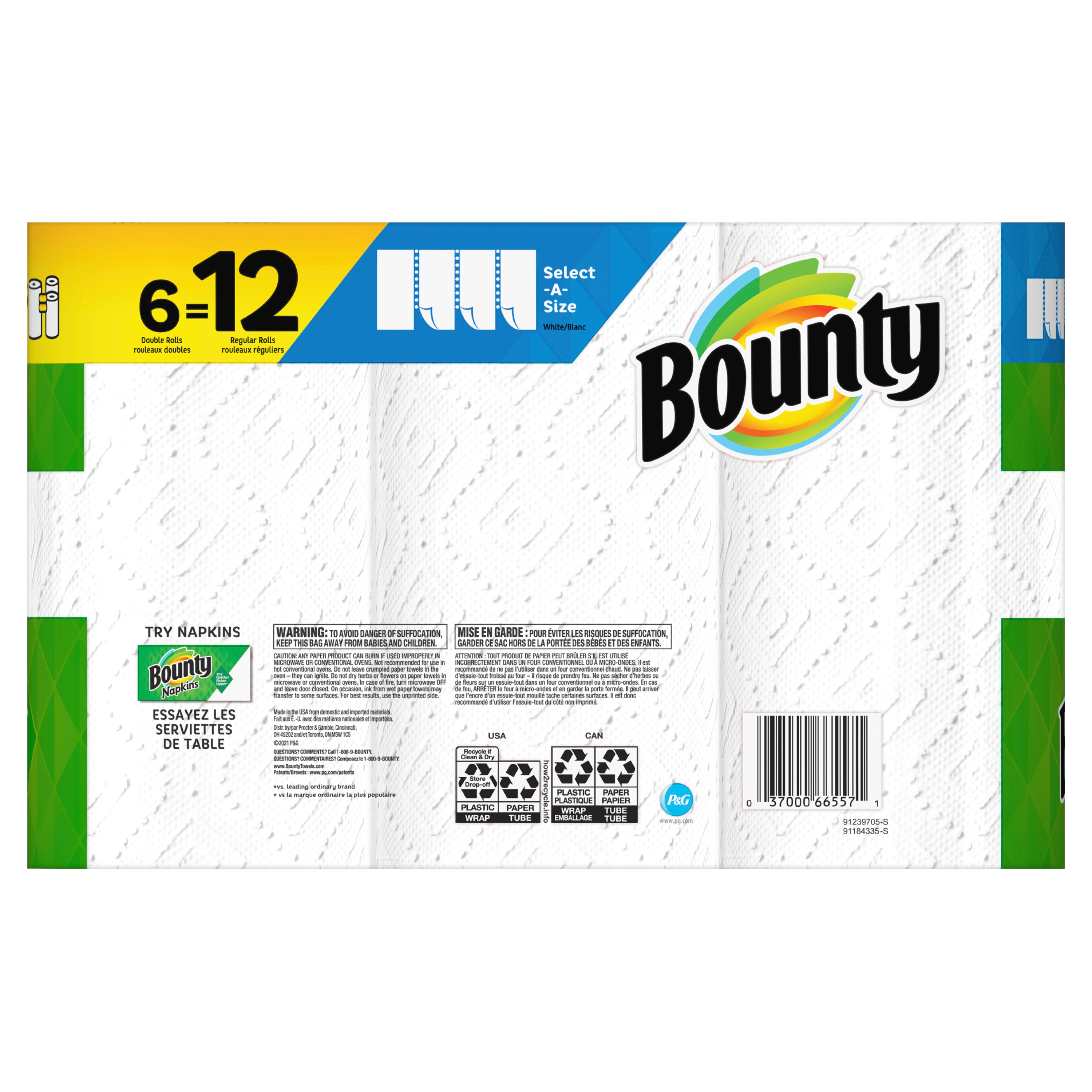Bounty Select-A-Size Single Plus Roll Paper Towels, 6 rolls - Fry's Food  Stores
