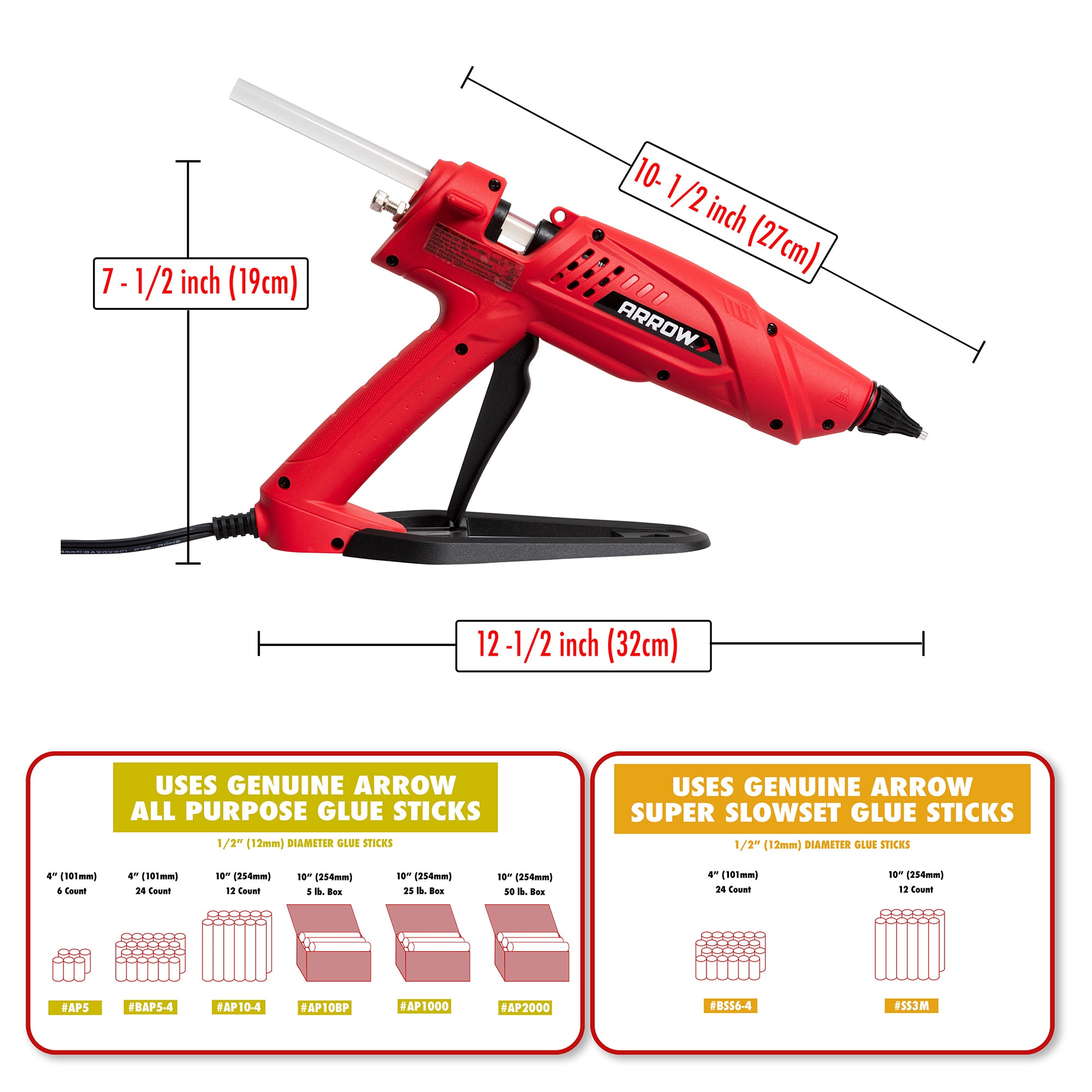 Arrow Fastener 300-Watt Heavy Duty Professional Electric Hot Melt Glue Gun  for Crafts, Construction, and Wood, Clear