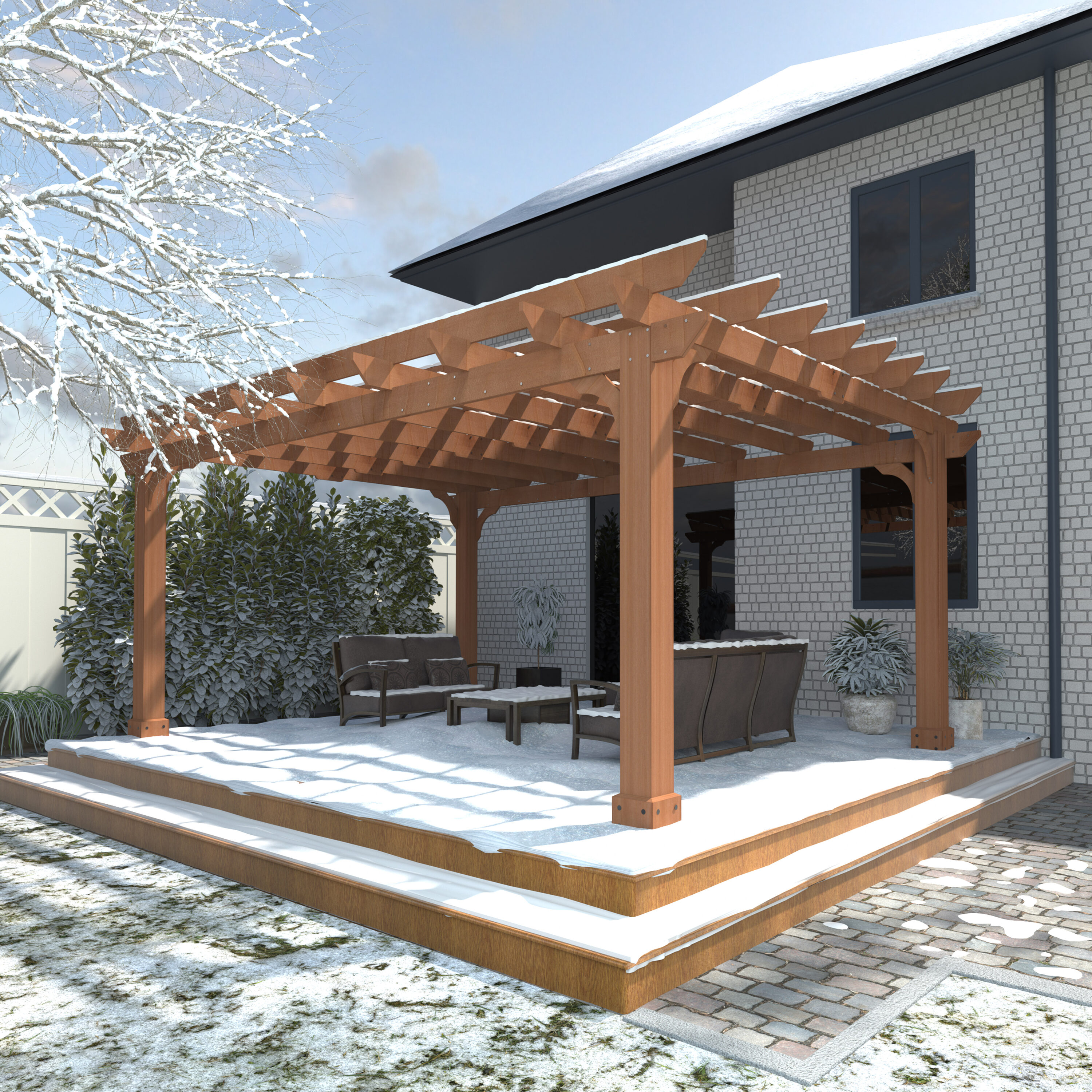 VEIKOUS PG0202-03-RC-19 14x12 Pergola 14-ft W x 11-ft 2-in L x 7-ft 6-1/2-in H Brown Wood Freestanding Pergola