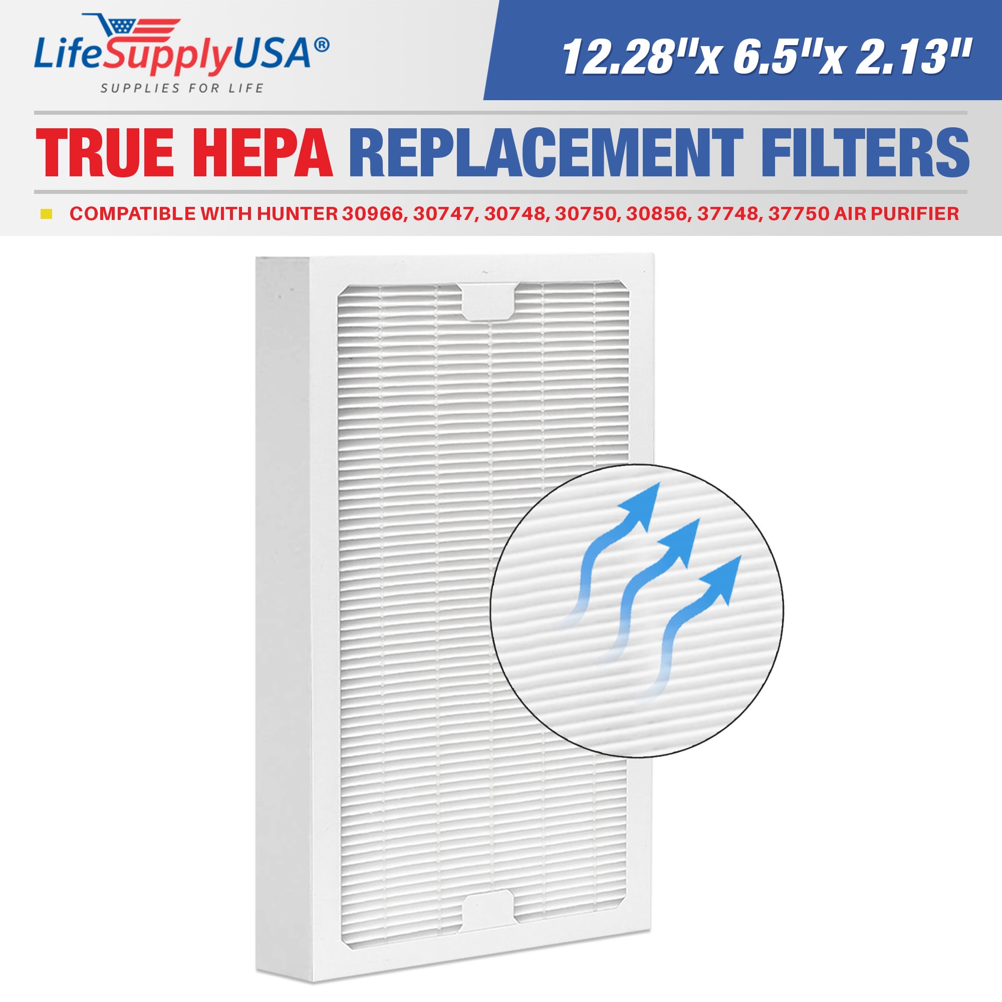 LifeSupplyUSA ER592-HD 6.5-Inches W x 2.13-Inches H x 12.28-Inches L Hunter 30966, 30747, 30748, 30750, 30856, 37748, 37750 True HEPA Air Purifier Filter