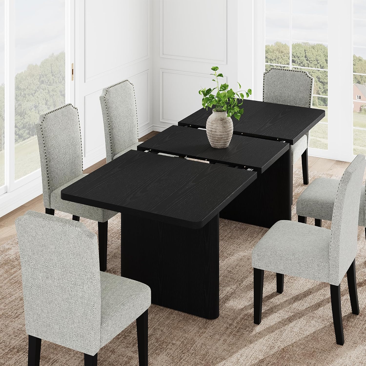 Garvee 63in -82.7in Extendable Rectangular Dining Table Set with Dining ...