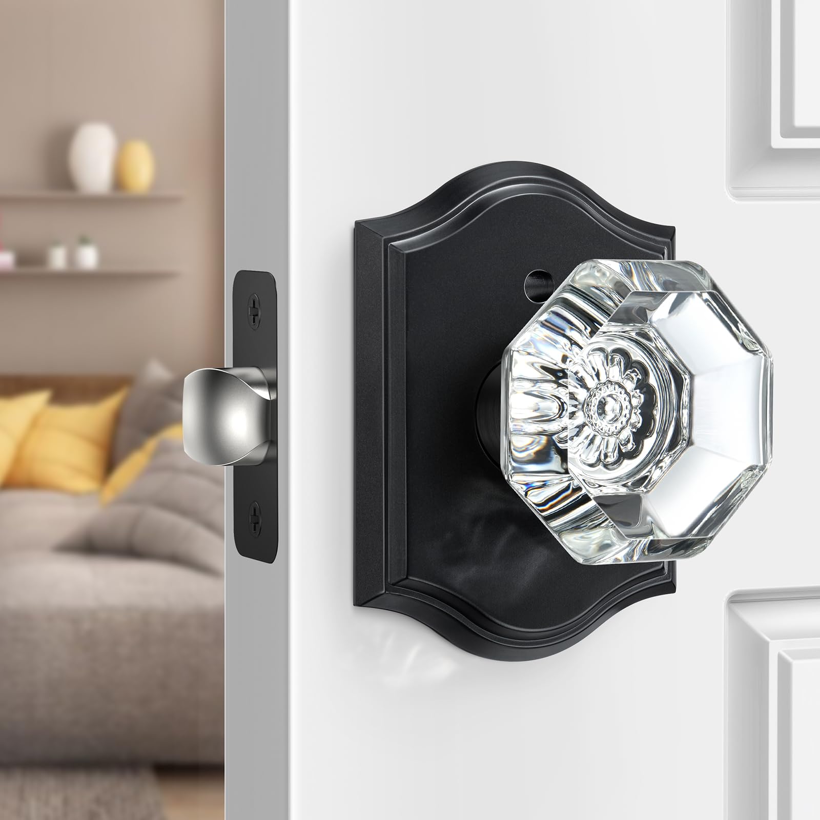 Lukvuzo Black Crystal Glass Door Knob Interior Privacy Lock Vintage ...