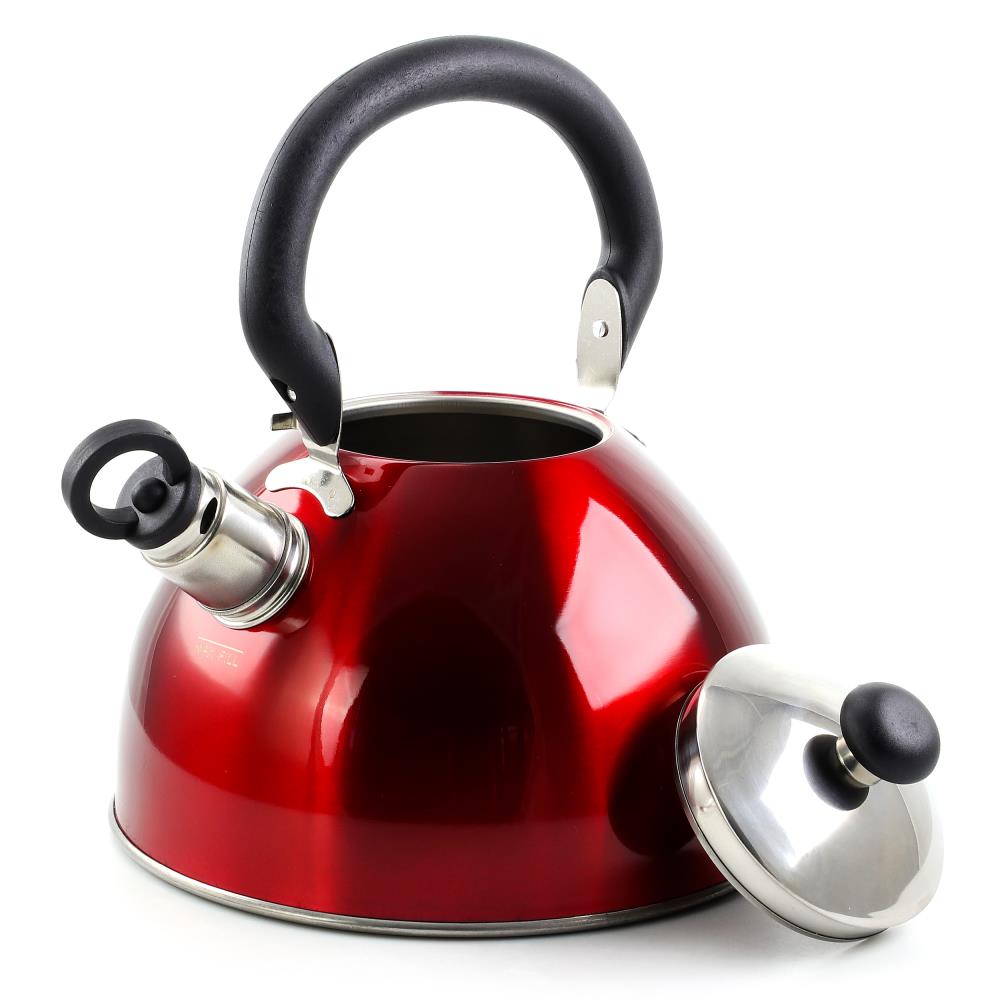 Mr. Coffee Claredale Whistling Tea Kettle, Red, 1.7 quart