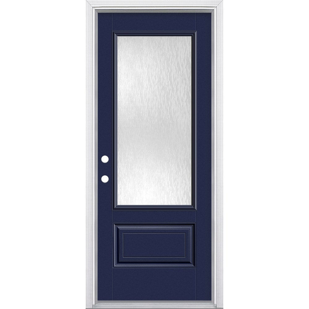 Masonite 627688 Chord Textured Glass 32-in x 80-in x 4-9/16-in Fiberglass 3/4 lite Right-hand inswing Eclipse Painted Prehung Front Door with Brickmould Insulating core