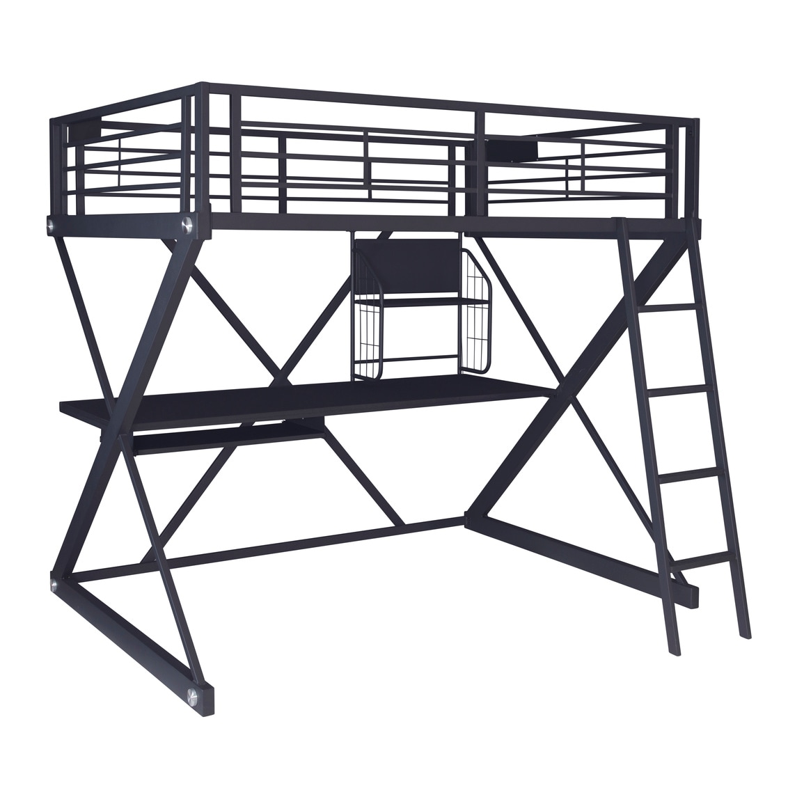 Full Loft Bunk Bed with Desk, Black, Study Desk Unit, Heavy Gauge Steel Frame, Casual Style | - Powell PWLS623