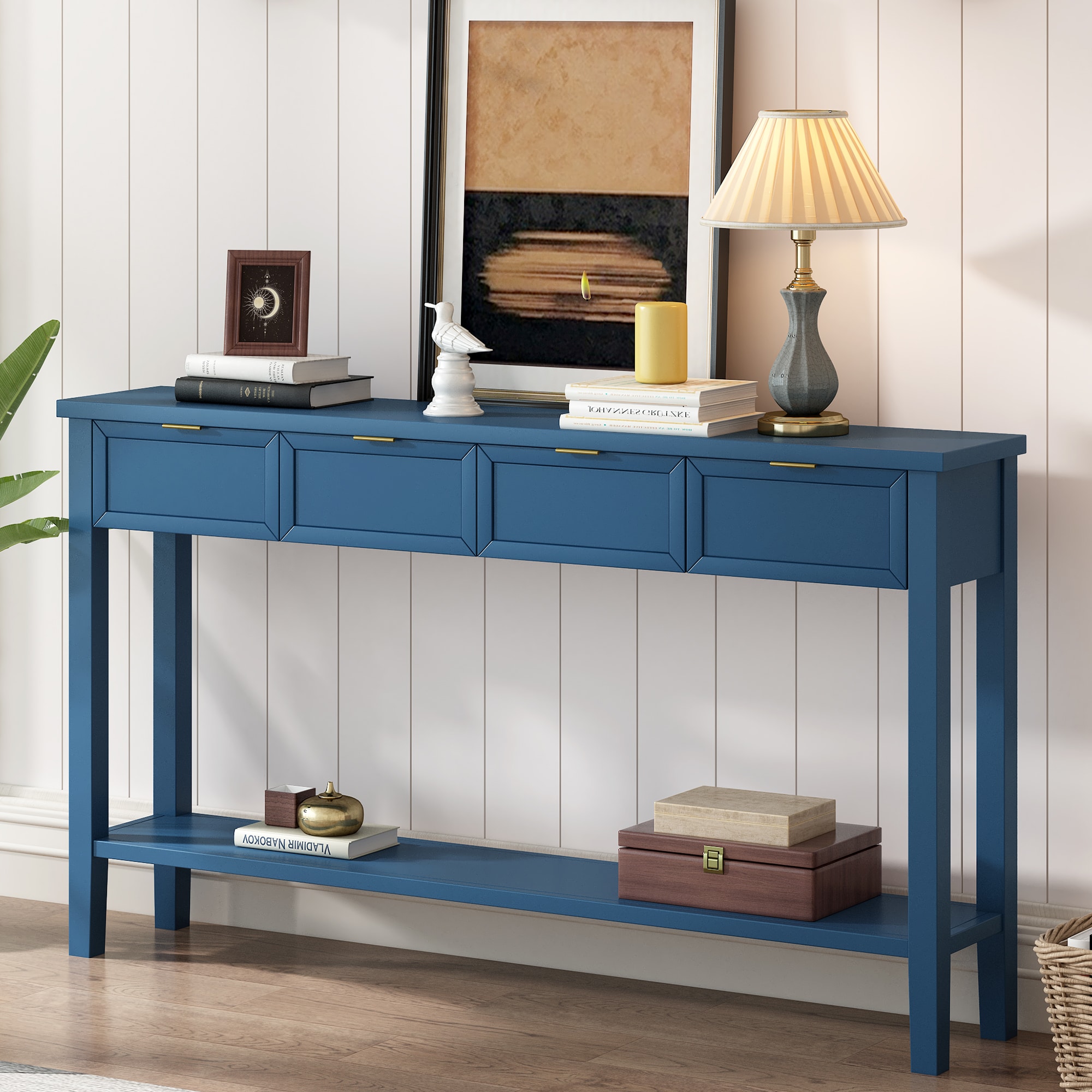 ModernLuxe N711P218638V Contemporary HighQuality Entryway Console Table with 4  Spacious Drawersm1 Practical Bottom ShelfLong Legs for Hallway Foyer
