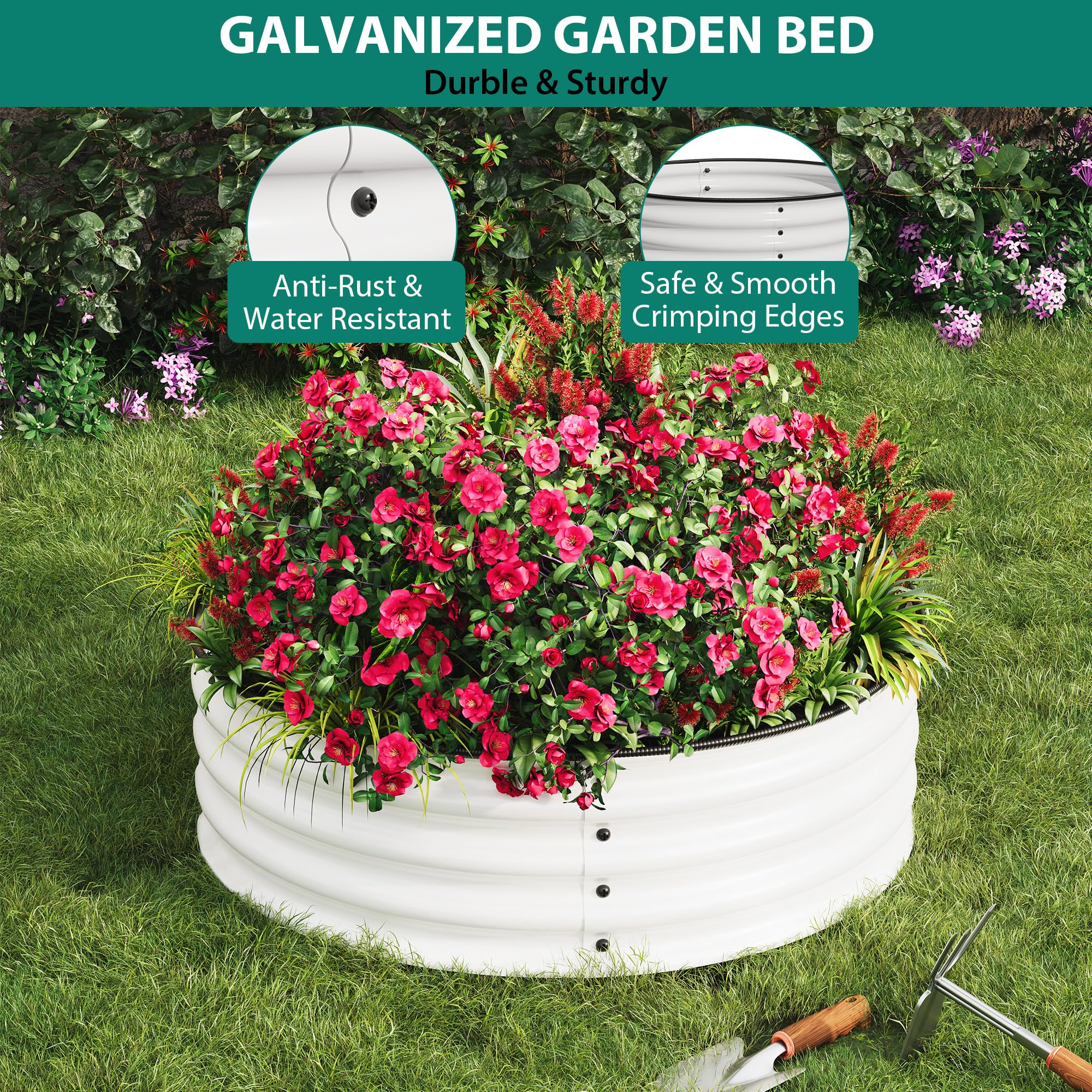 Aoile Galvanized Raised Garden Bed 2x1 Ft Round Metal Planter Box ...