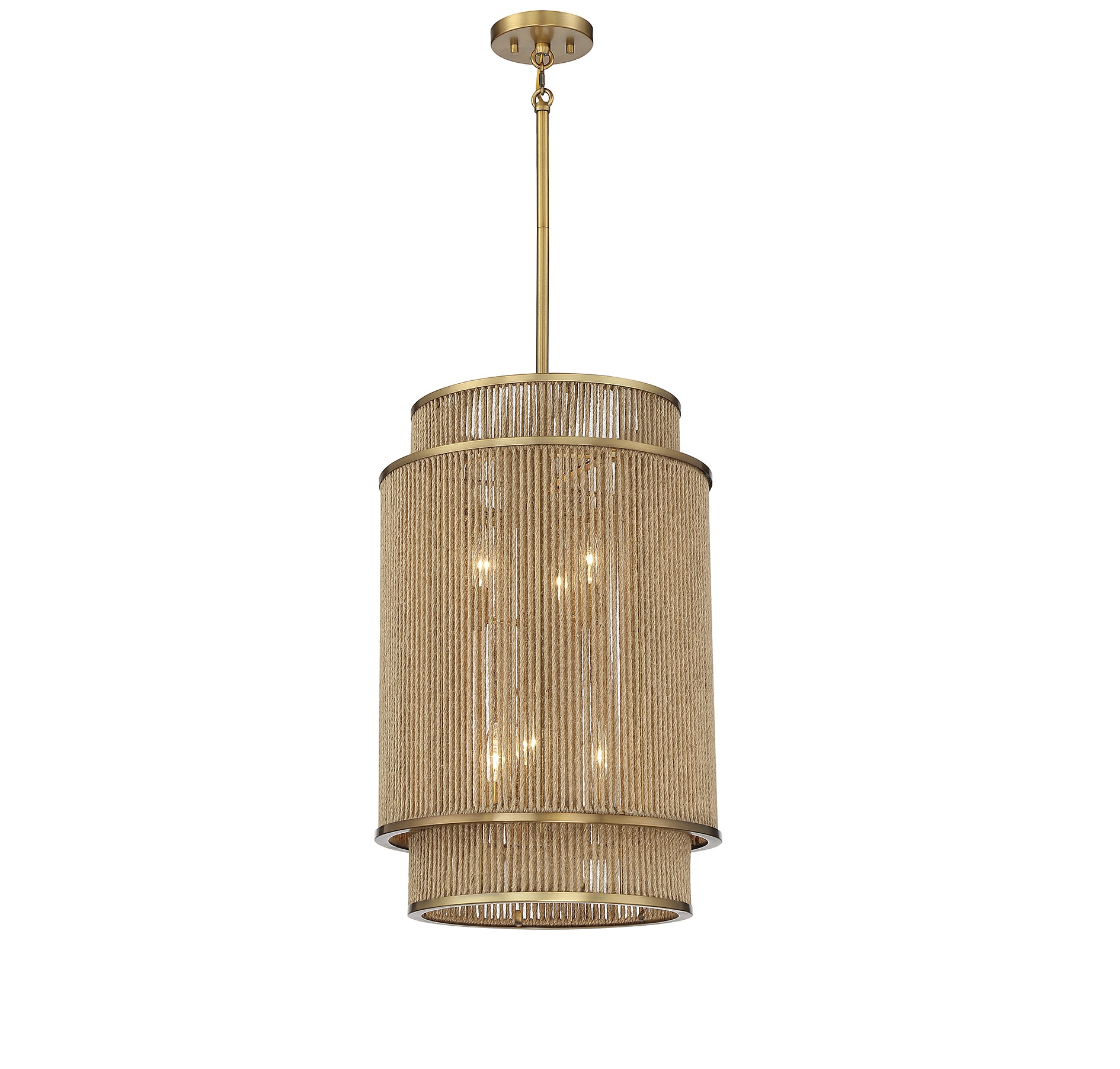 Warm Brass and Rope Adjustable 6-Light Foyer Pendant