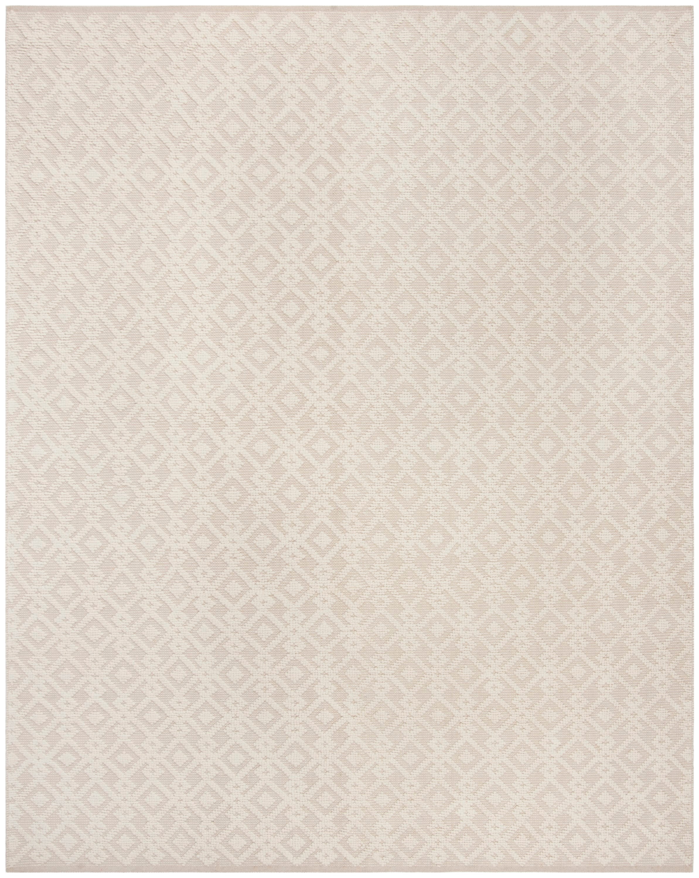 Elegant Ivory Geometric Wool-Cotton Blend Area Rug 9' x 12'