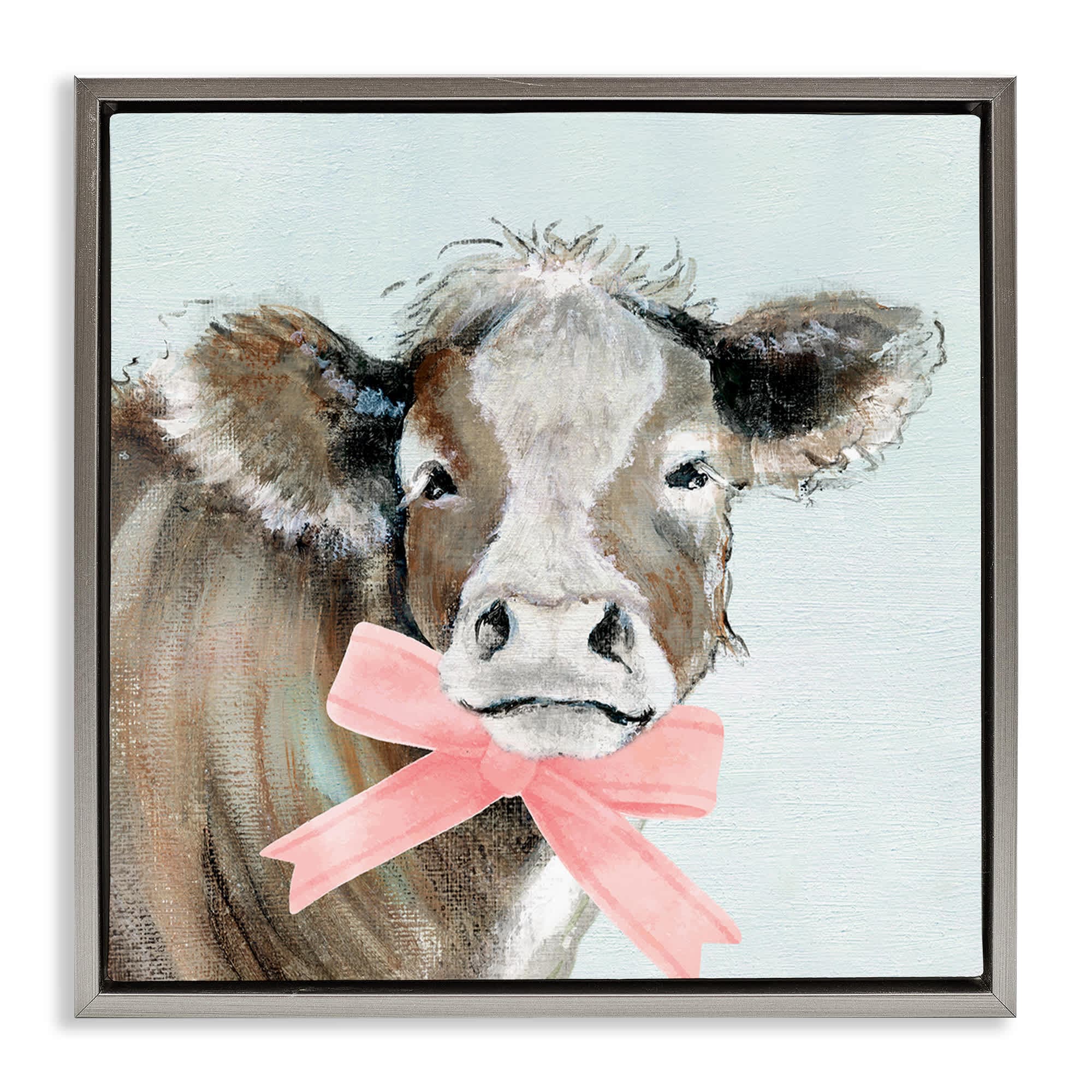 Stupell Industries BS-211-FFL-24X24 Cow with Pastel Ribbon Floating Frame design by Janet Tava