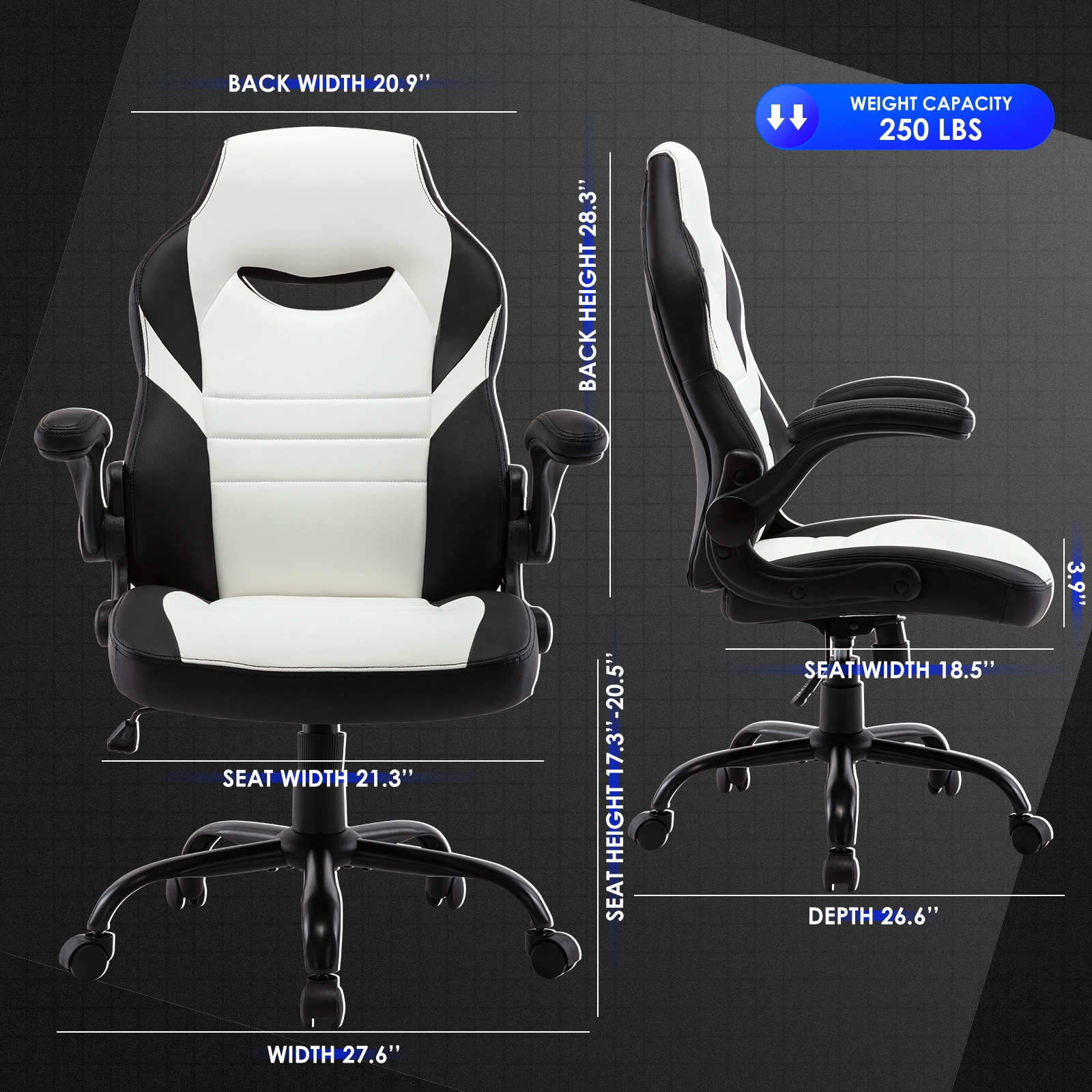 GZMR White Contemporary Ergonomic Adjustable Height Faux Leather Gaming ...