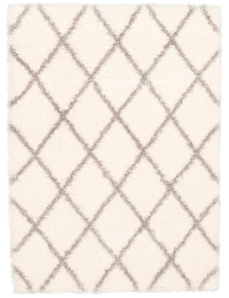 ECARPETGALLERY 324592 Agadir Diamond 7 x 10 (ft) Loomed Polypropylene Ivory Rectangular Indoor Geometric Moroccan Area rug