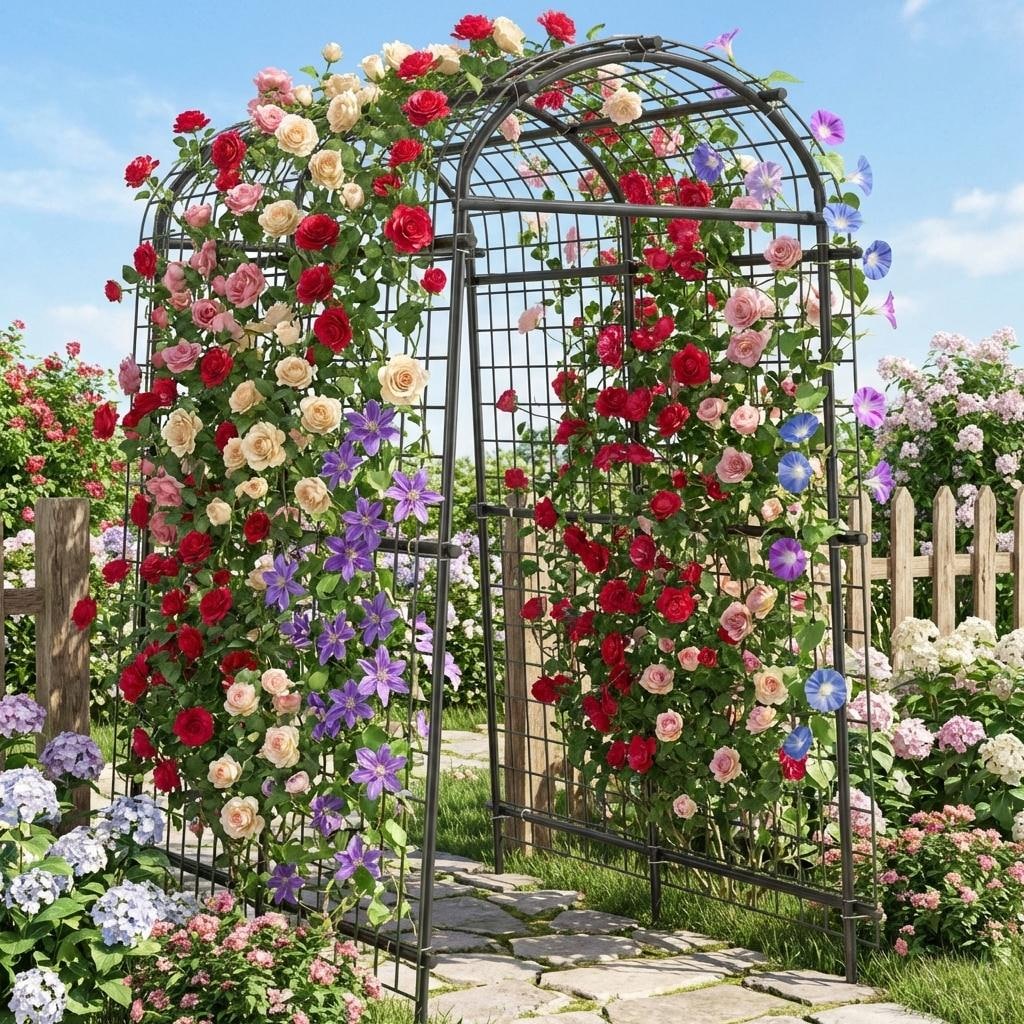 Encore Beets 7.5 Ft Extra Tall Garden Arch Trellis 9 Horizontal Pipes Stainless Steel Black