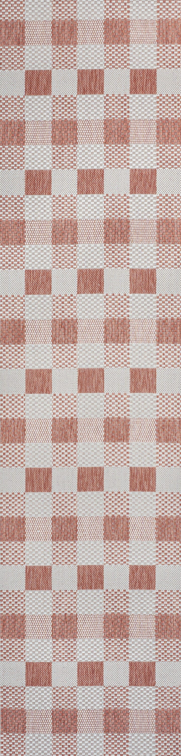 Darcy Salmon and Cream Geometric Gingham 2 x 8 Runner Rug