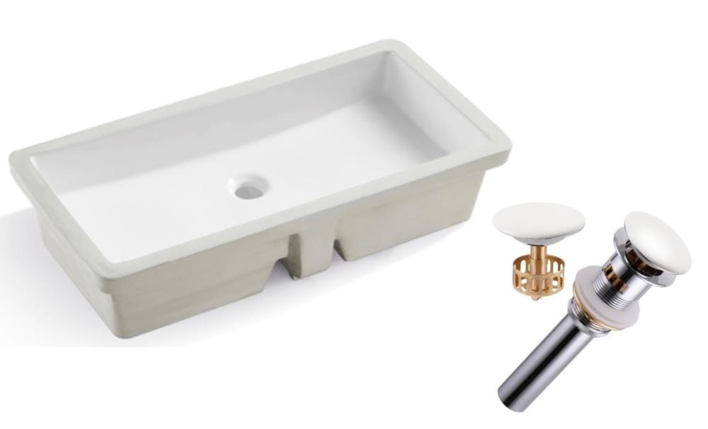 Kingsman Hardware RP598P-OFCA Ceramic Undermount Rectangular Modern White Bathroom Sink with Faucet Included with Drain Included ( 14-Inches x 28-Inches )