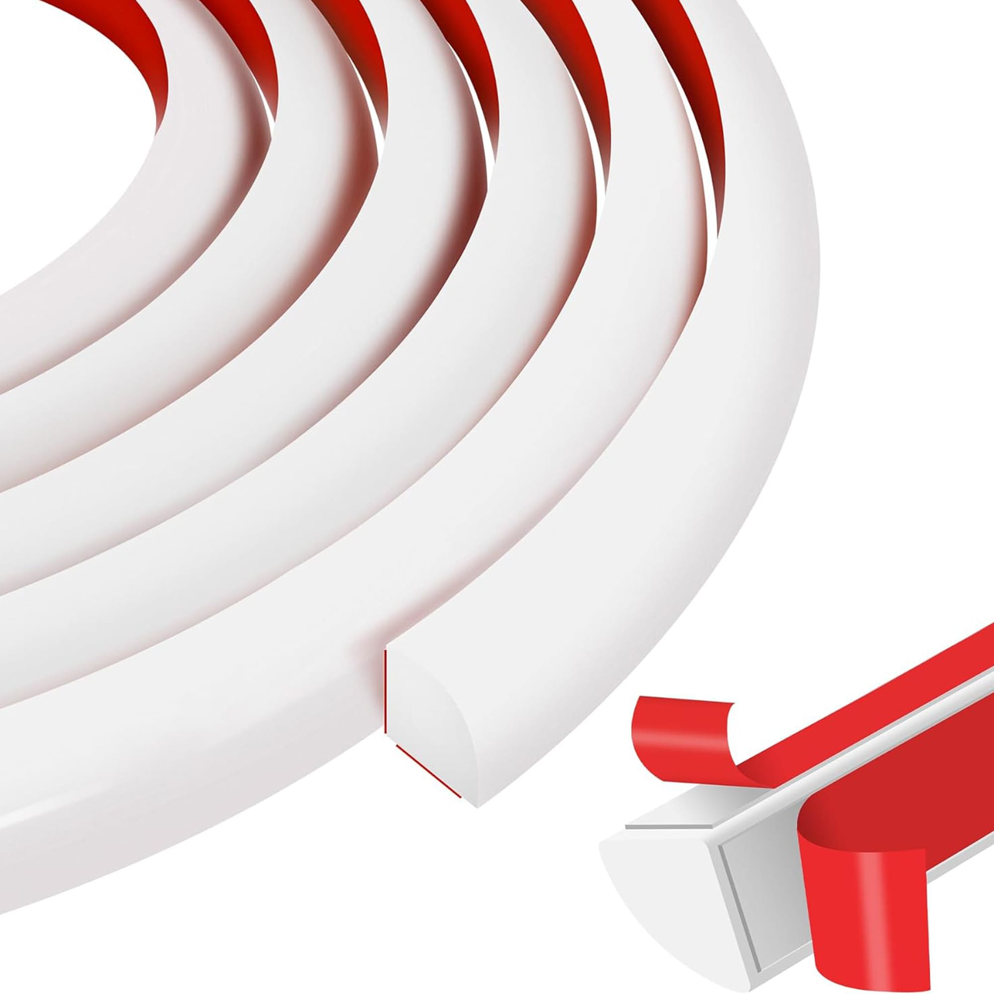 Etokfoks  flexible quarter round molding 120 in white peel and stick PVC rubber trim self adhesive bendable edge 0 5 in by 0 5 in for wall