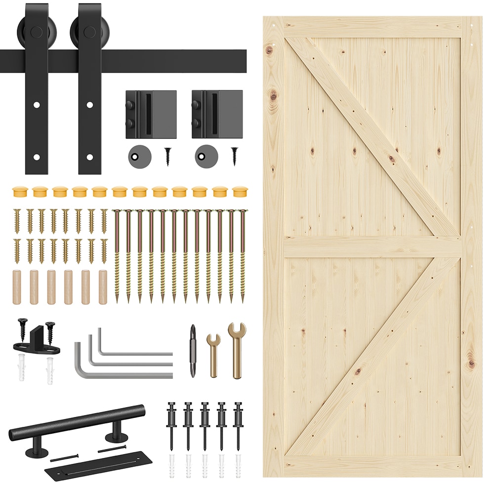 LOVMOR BD-B2A0005853-40 40 in. x 84 in. Sliding Barn Doors with 80 in. Hardware Kit Wood Unfinished Solid Pine Barn Doors with Track Kit