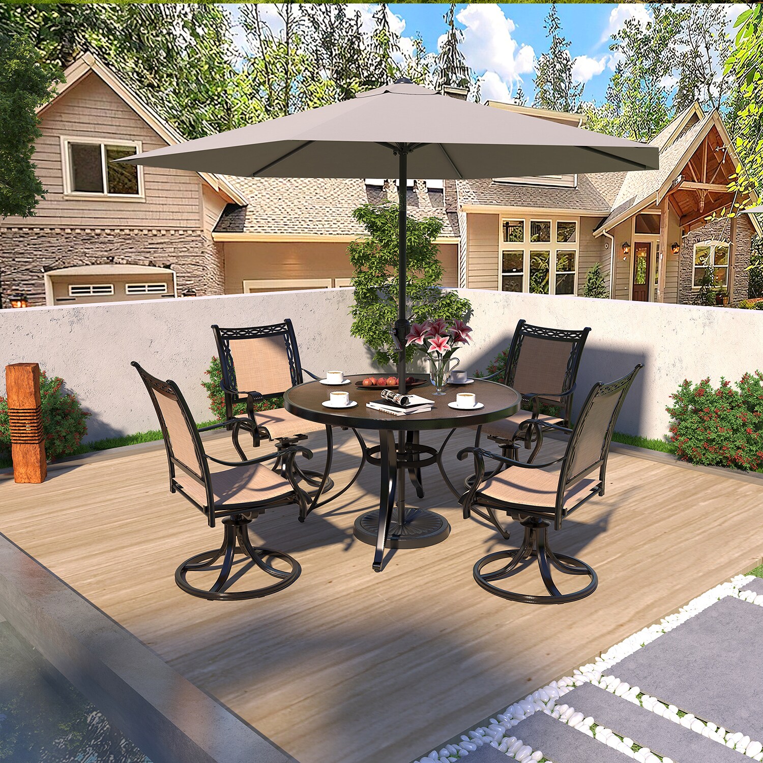 Round patio table online with umbrella and chairs