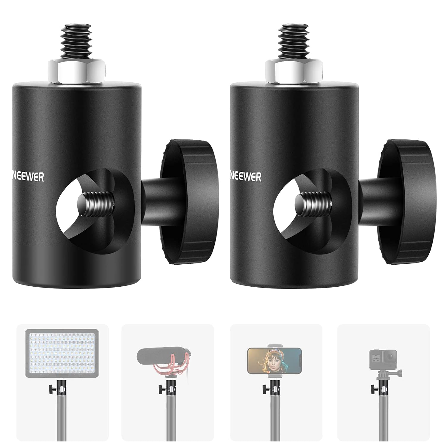 NEEWER Rapid Locking Light Stand Tip Adapter with 1/4 Inch Screw 2-Pack for Studio Monitor Stands Camera Mounts and Photography Lighting Tripods