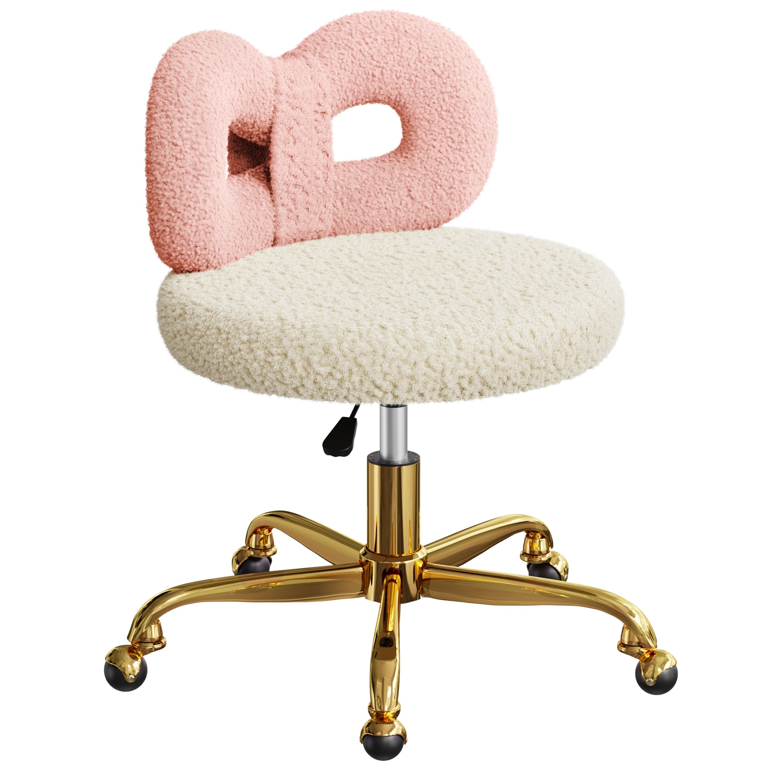 LOVMOR SJ-CHAIR-PW-GL Swivel Vanity Chair with Wheels Height Adjustable Makeup Chair with Upholstered and Cute Bow Backrestst for Bedroom and Living Room