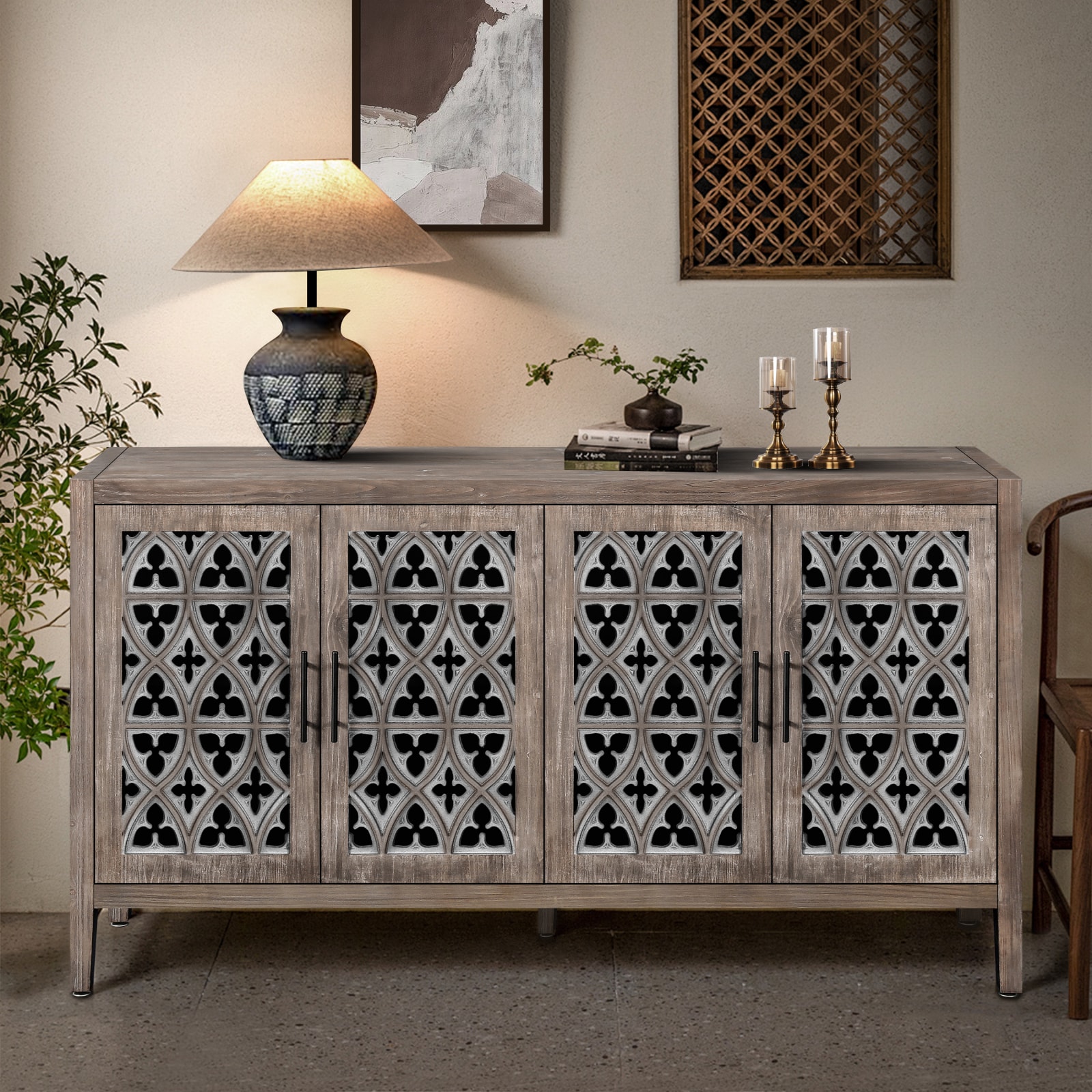 CHITA Modern Wood Kitchen Storage Cabinet with 4 Doors for Kitchen Dining Room Pantry and Household Organization Antique Brown