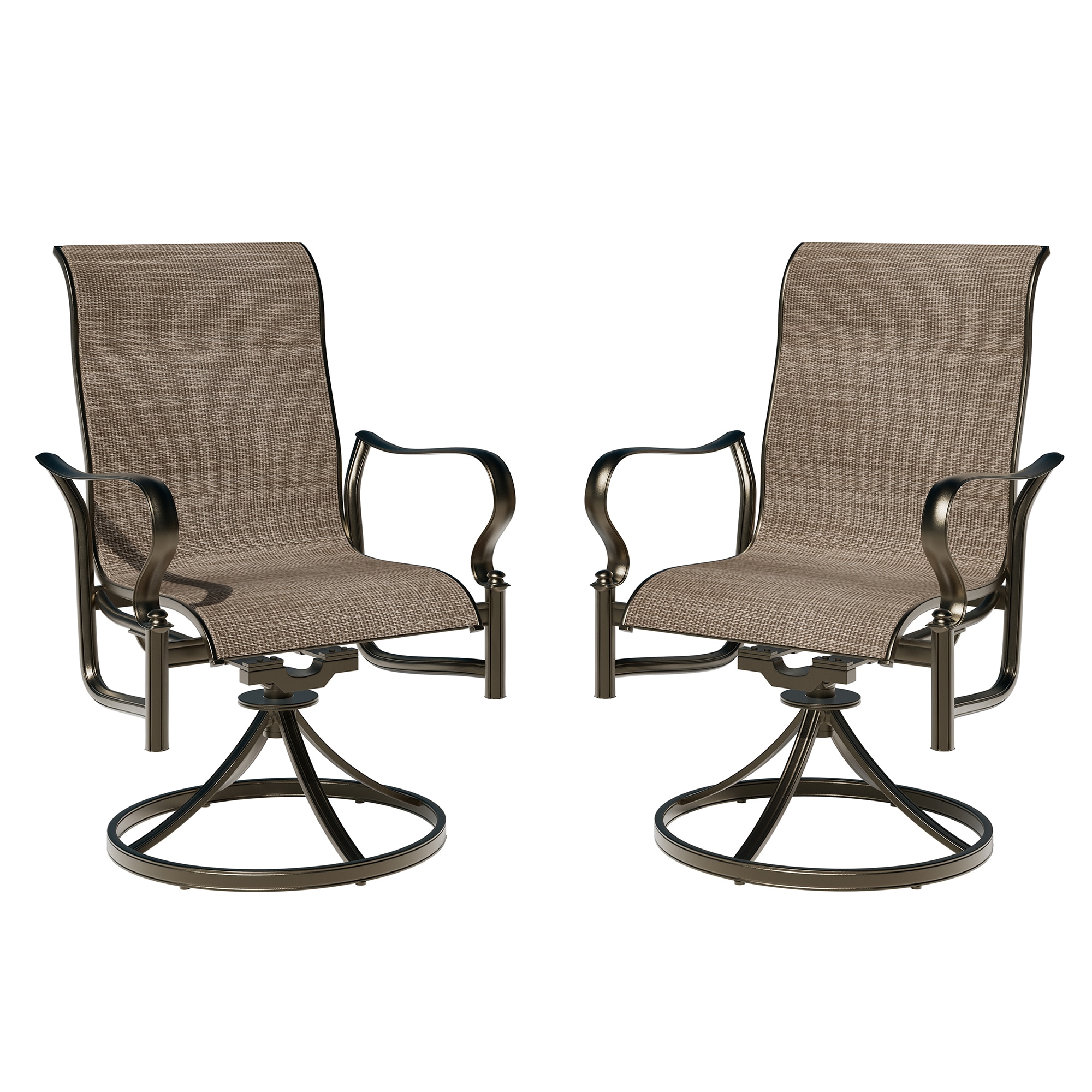 Mondawe 21OD140122BE-S Textilene Set of 2 Brown Aluminum Frame Swivel rocker Dining Chair with Tan Woven Seat